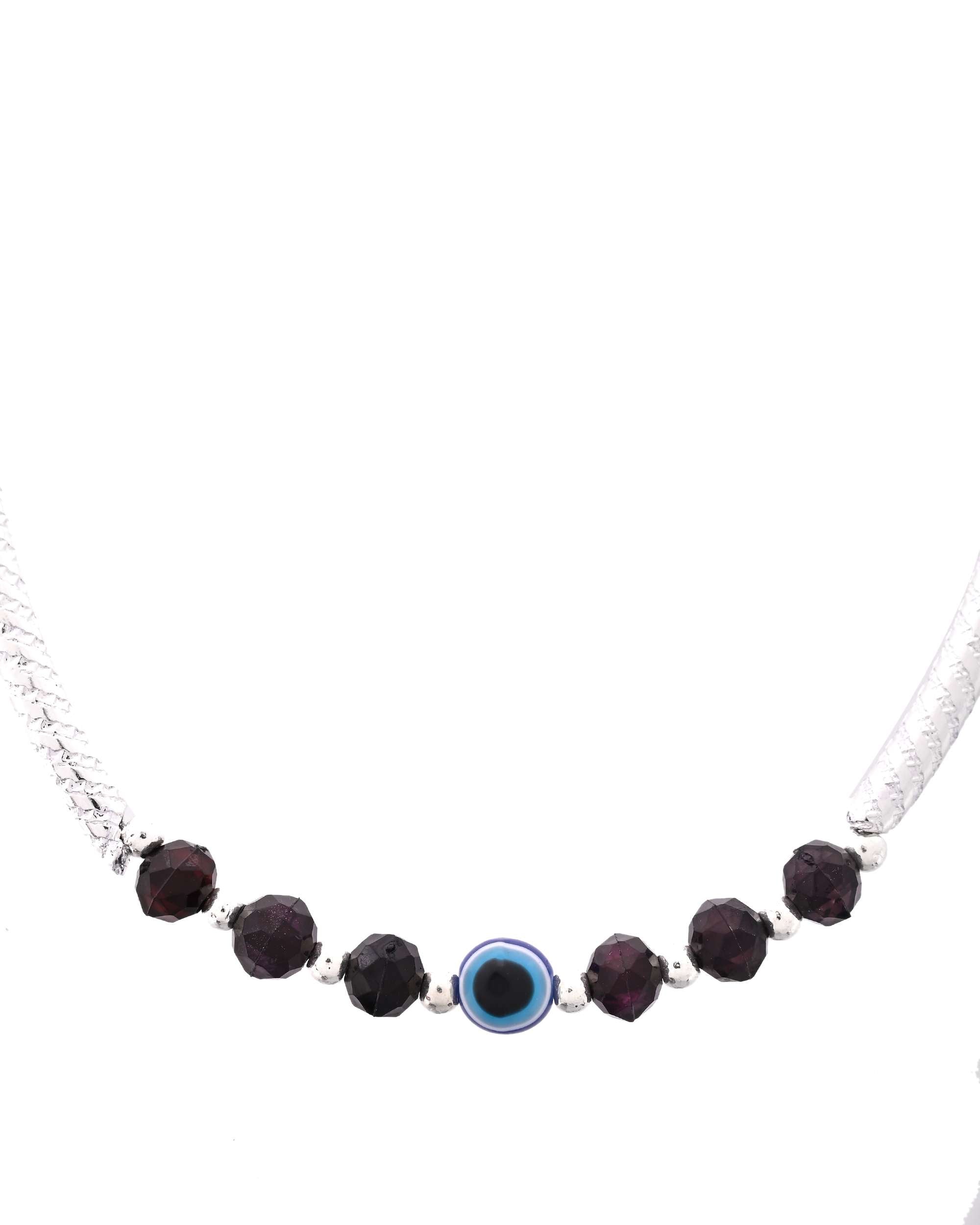 Jewels Nest Set of 2 Silver-Tone Stainless Steel Evil Eye Anklets with Beads