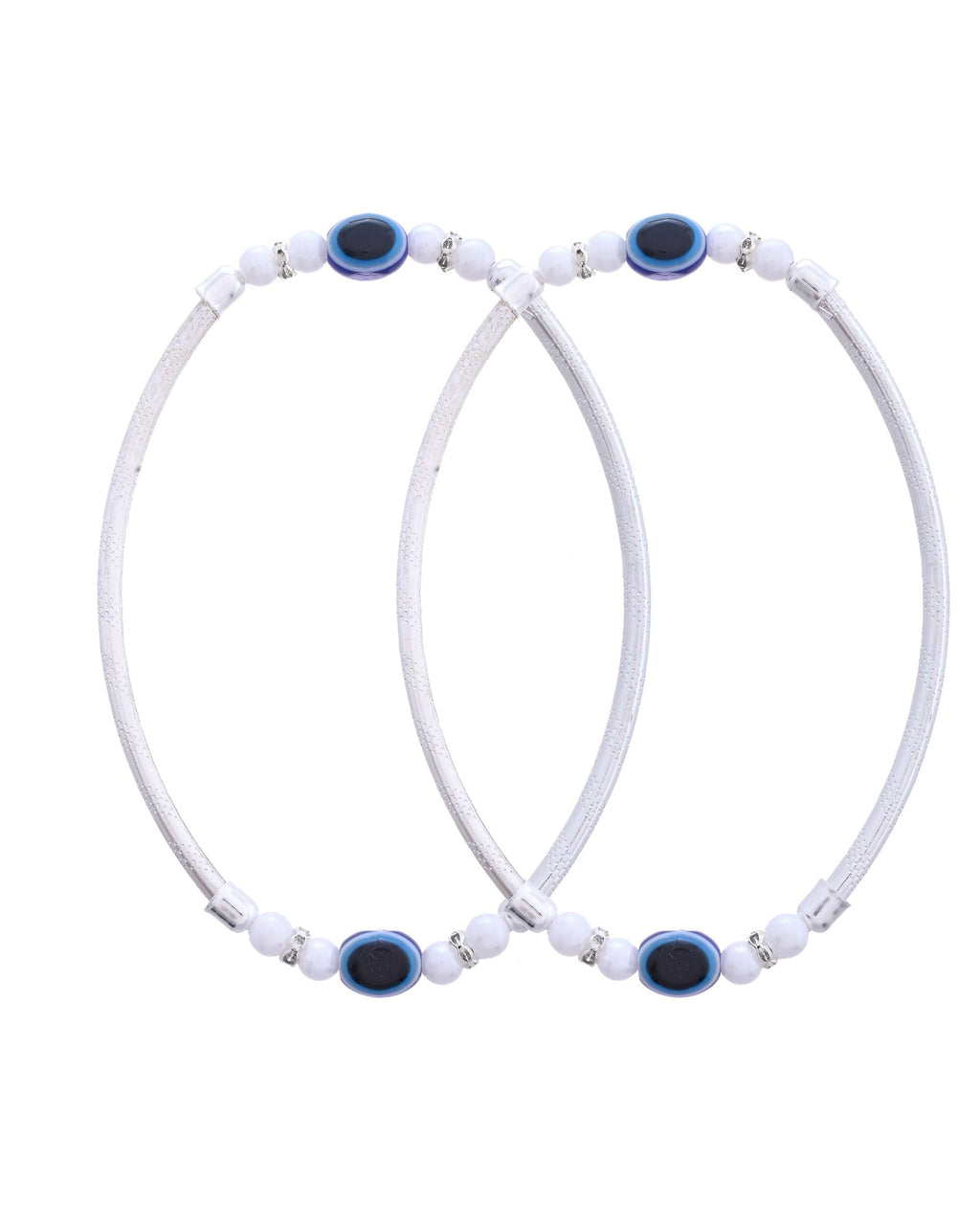 Jewels Nest Set of 2 Silver-Toned Anklets with Protective Evil Eye Beads