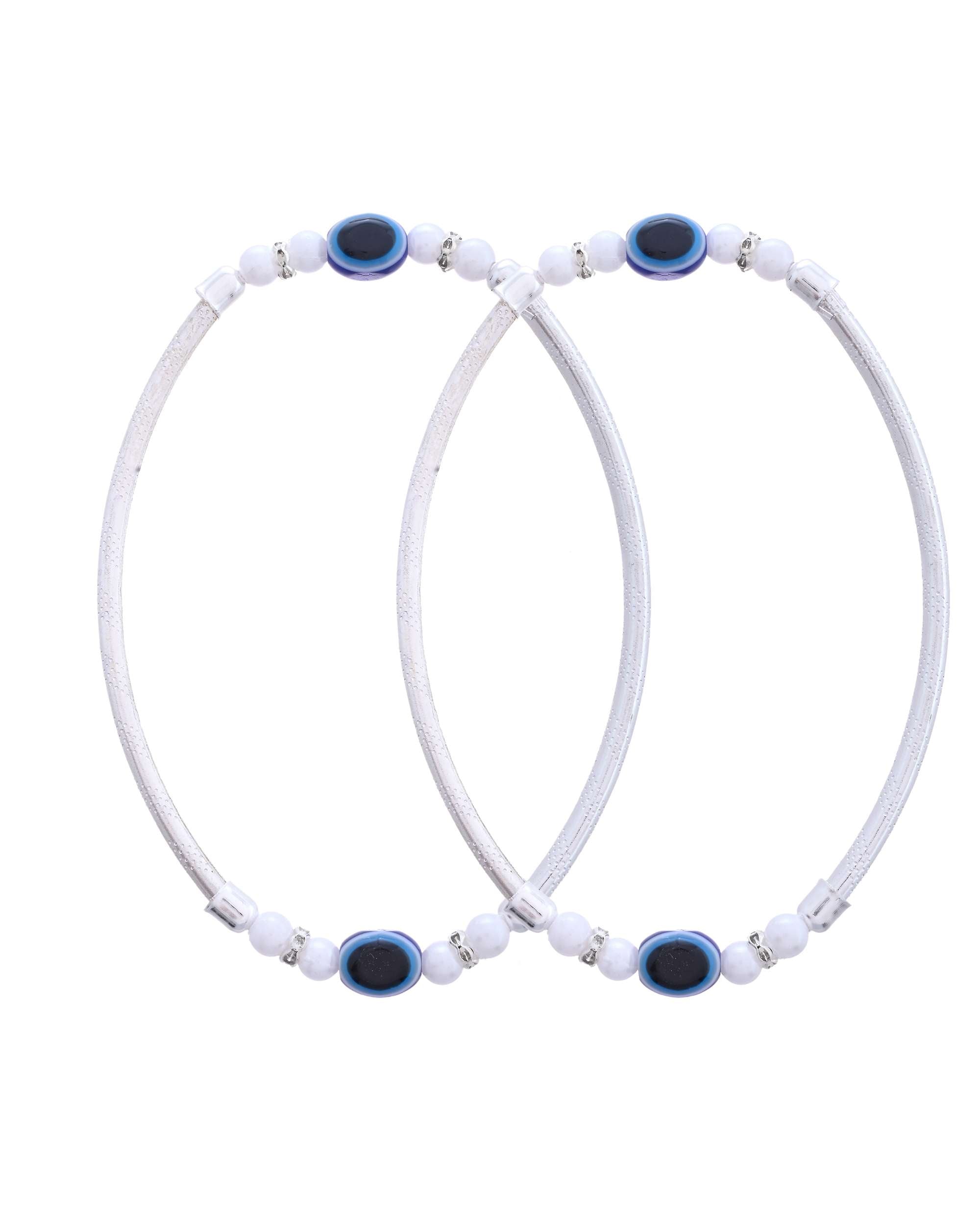 Jewels Nest Set of 2 Silver-Toned Anklets with Protective Evil Eye Beads