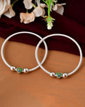 Jewels Nest Set of 2 Silver-Plated Stainless Steel Heart-Shaped Peacock Stone Beaded Anklets