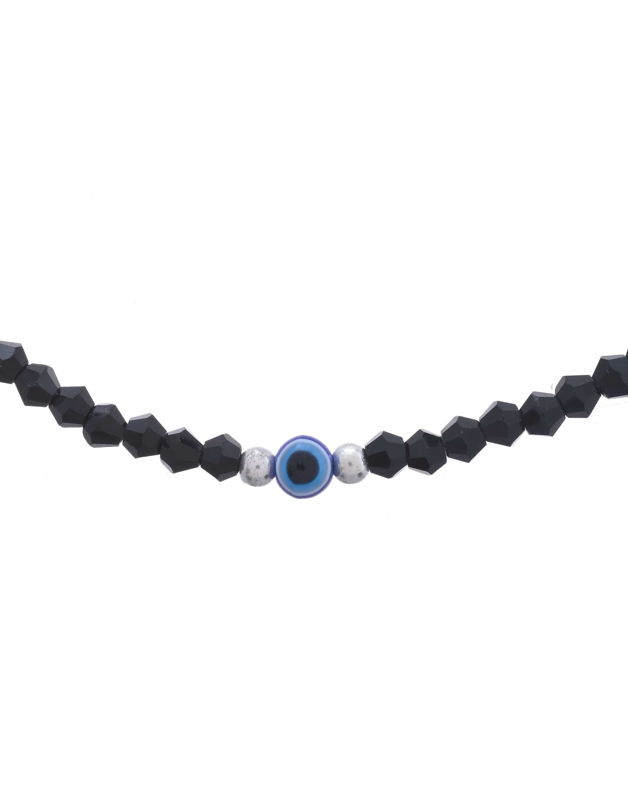 Jewels Nest Set of 2 Black Beaded Evil Eye Anklets with Silver-Toned Shell Charms