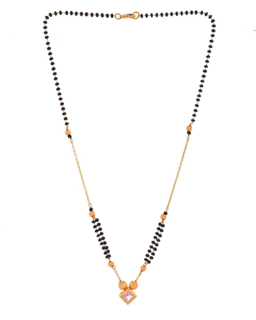 Jewels Nest Traditional Black Beaded Mangalsutra with Geometric Stone Pendant