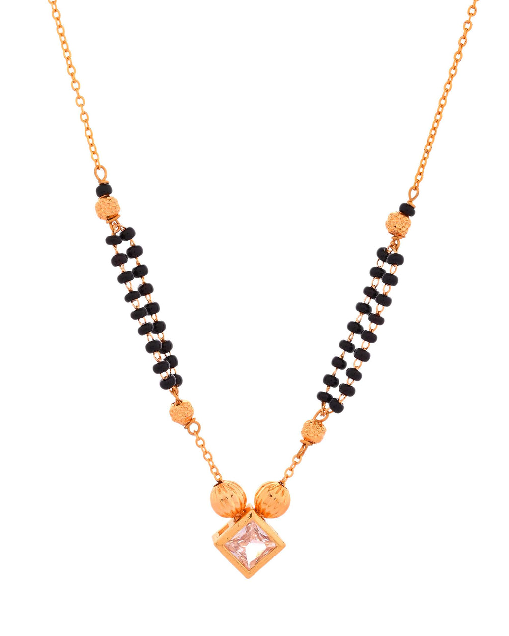Jewels Nest Traditional Black Beaded Mangalsutra with Geometric Stone Pendant