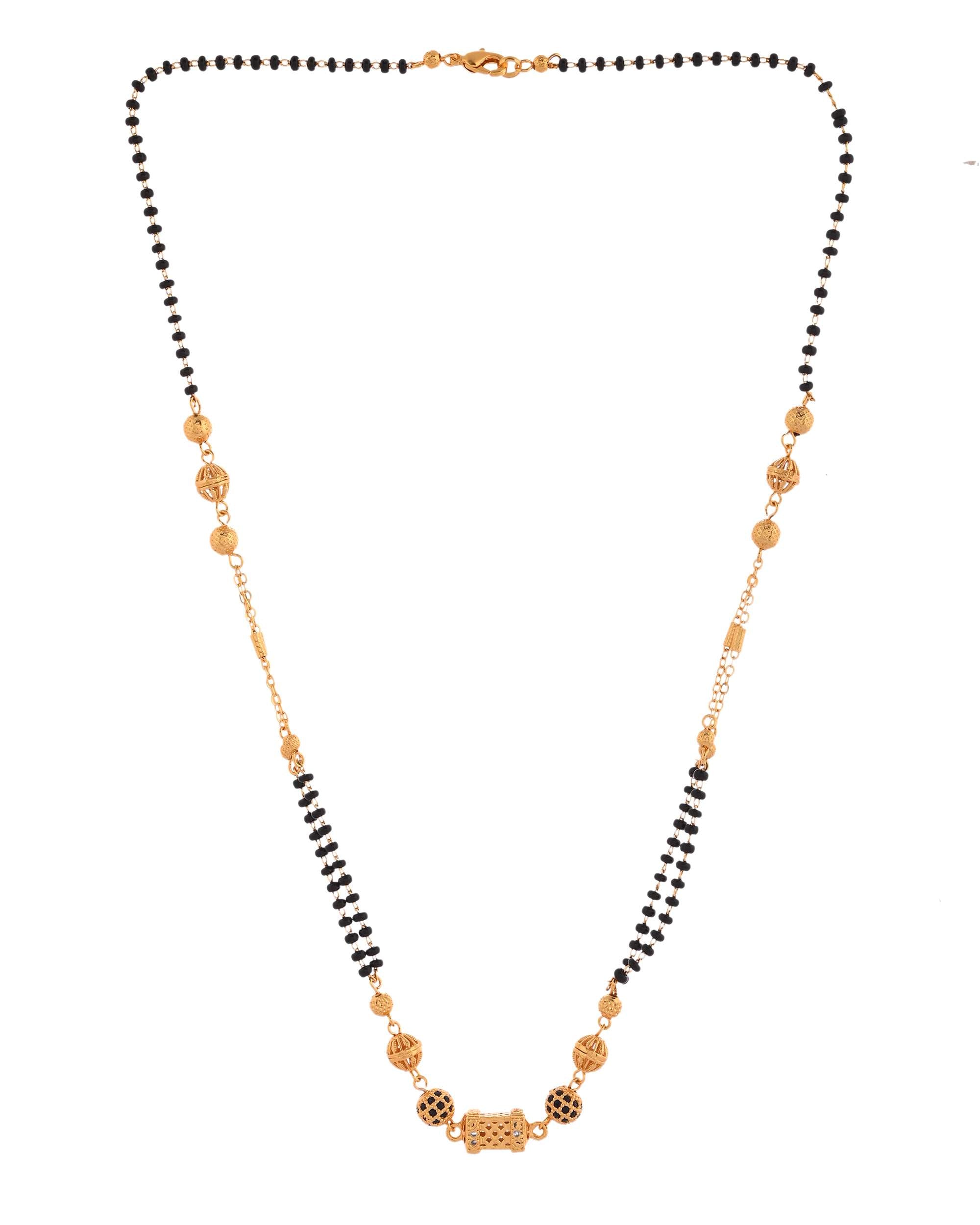 Jewels Nest Gold-Plated Traditional Double-Line Mangalsutra with Barrel Pendant