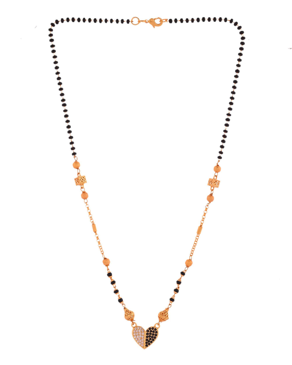 Jewels Nest Dual-Toned Artificial Stone Heart Mangalsutra with Golden Beads