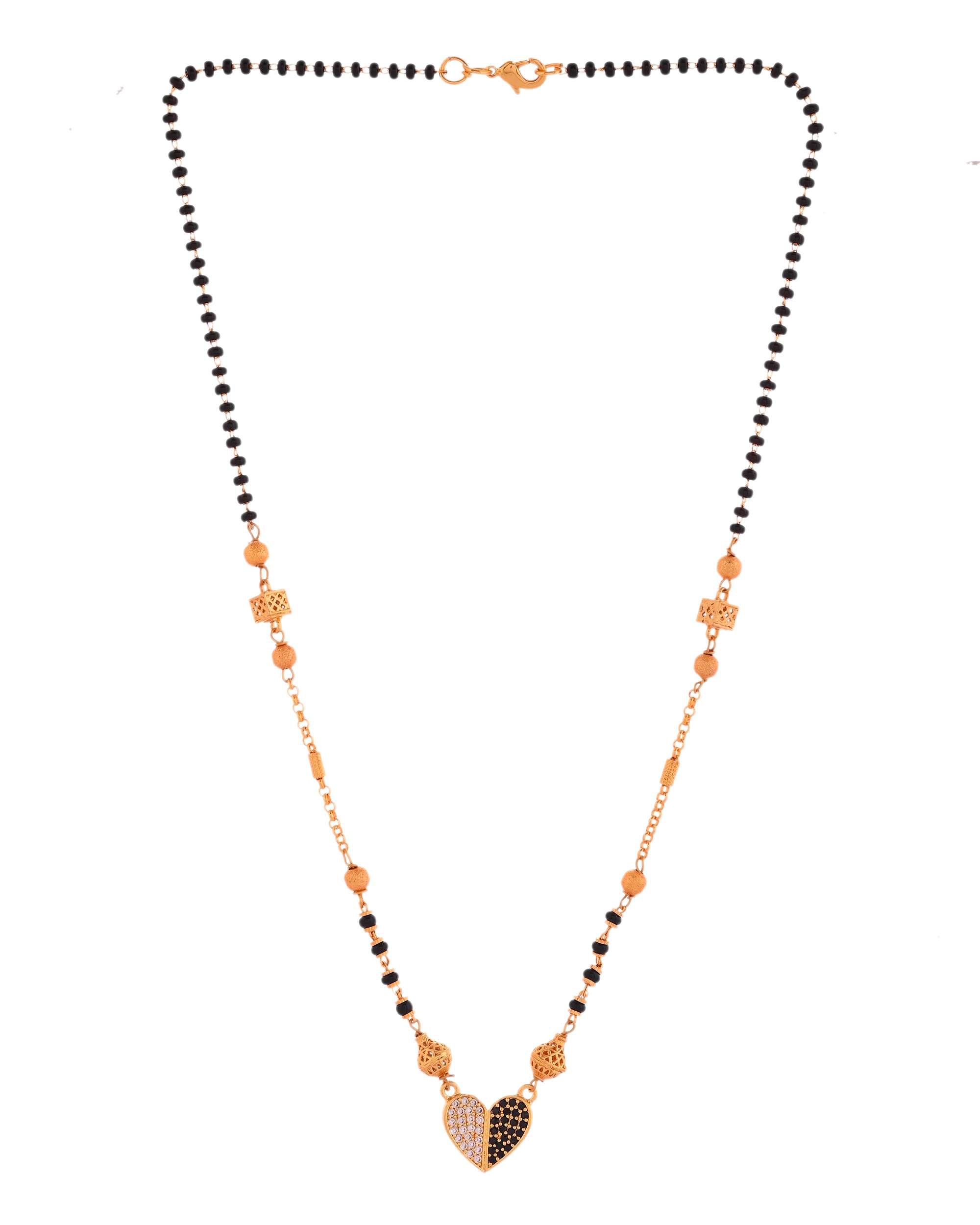 Jewels Nest Dual-Toned Artificial Stone Heart Mangalsutra with Golden Beads