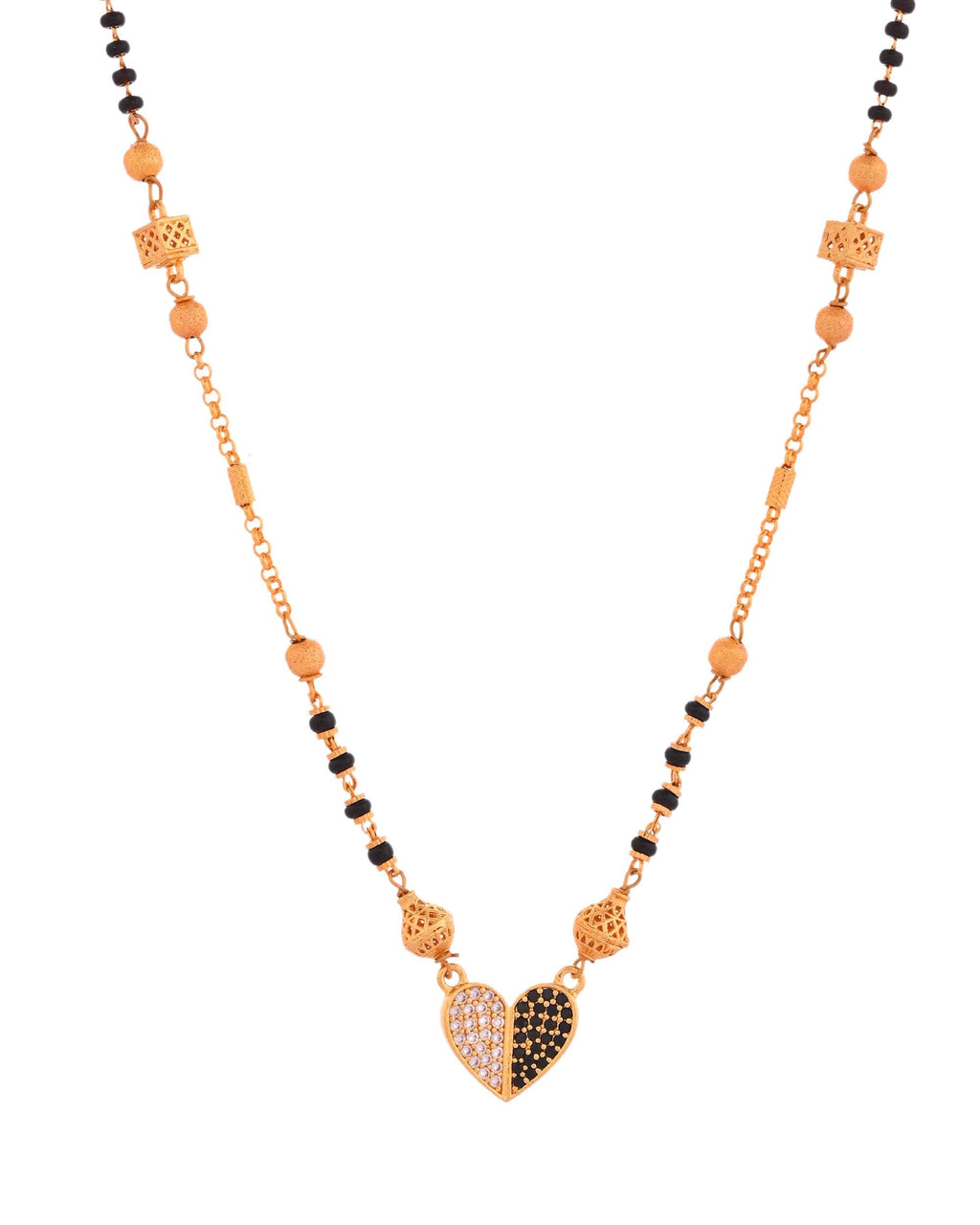 Jewels Nest Dual-Toned Artificial Stone Heart Mangalsutra with Golden Beads