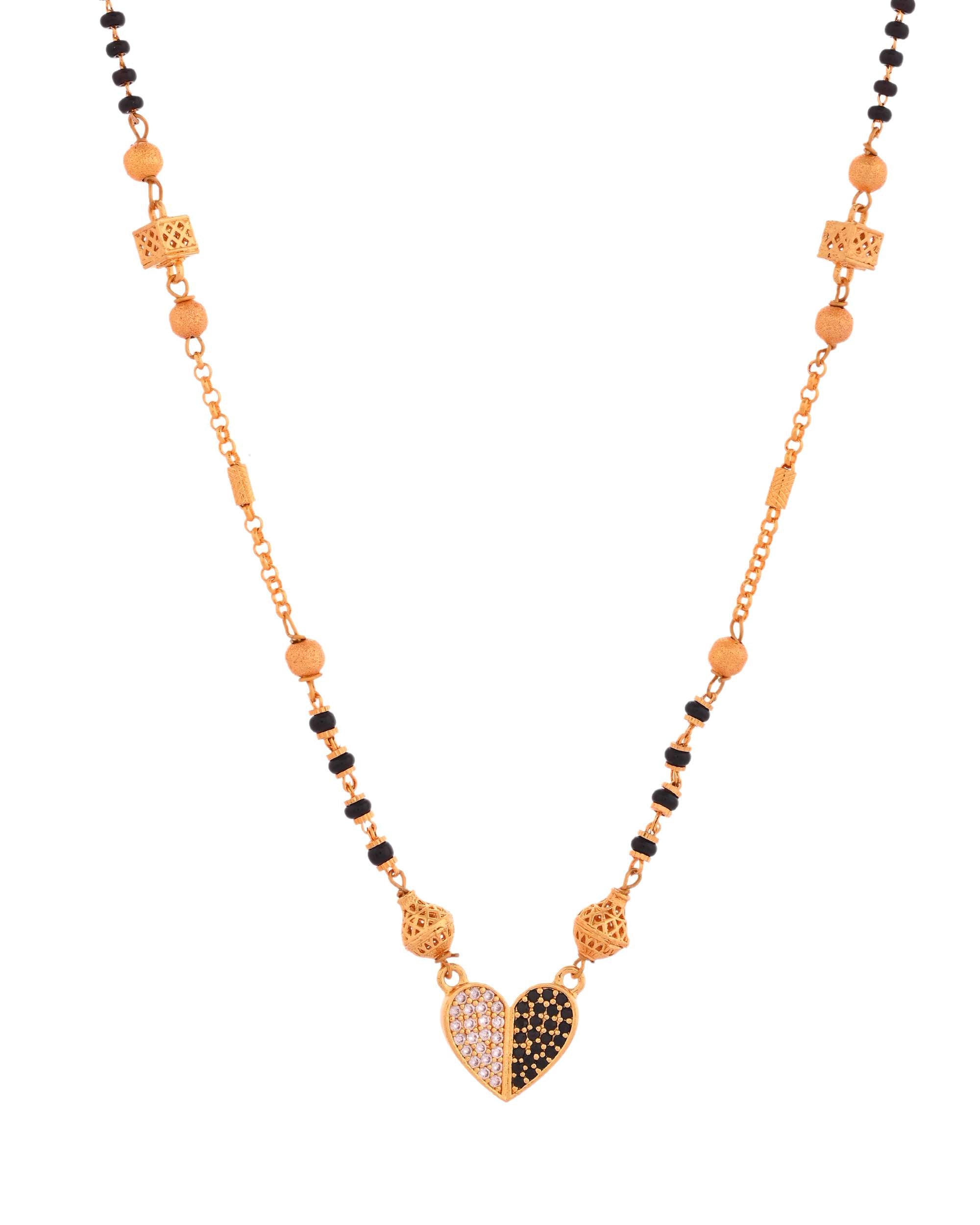 Jewels Nest Dual-Toned Artificial Stone Heart Mangalsutra with Golden Beads