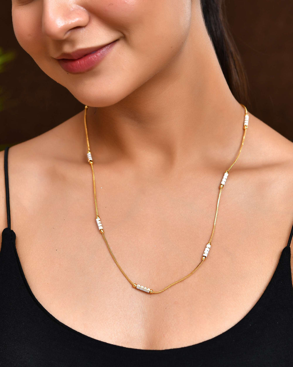 Jewels Nest Dual-Tone Cylinder Beads Gold Chain