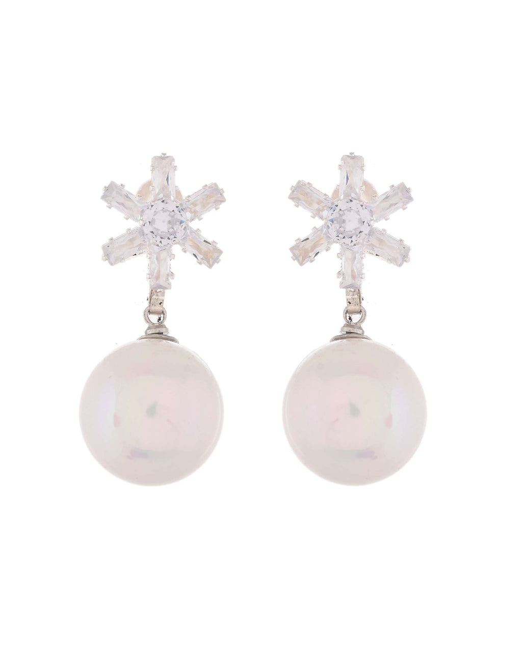Jewels Nest White Opal Look Beaded Dangler Earrings with Diamond Studs