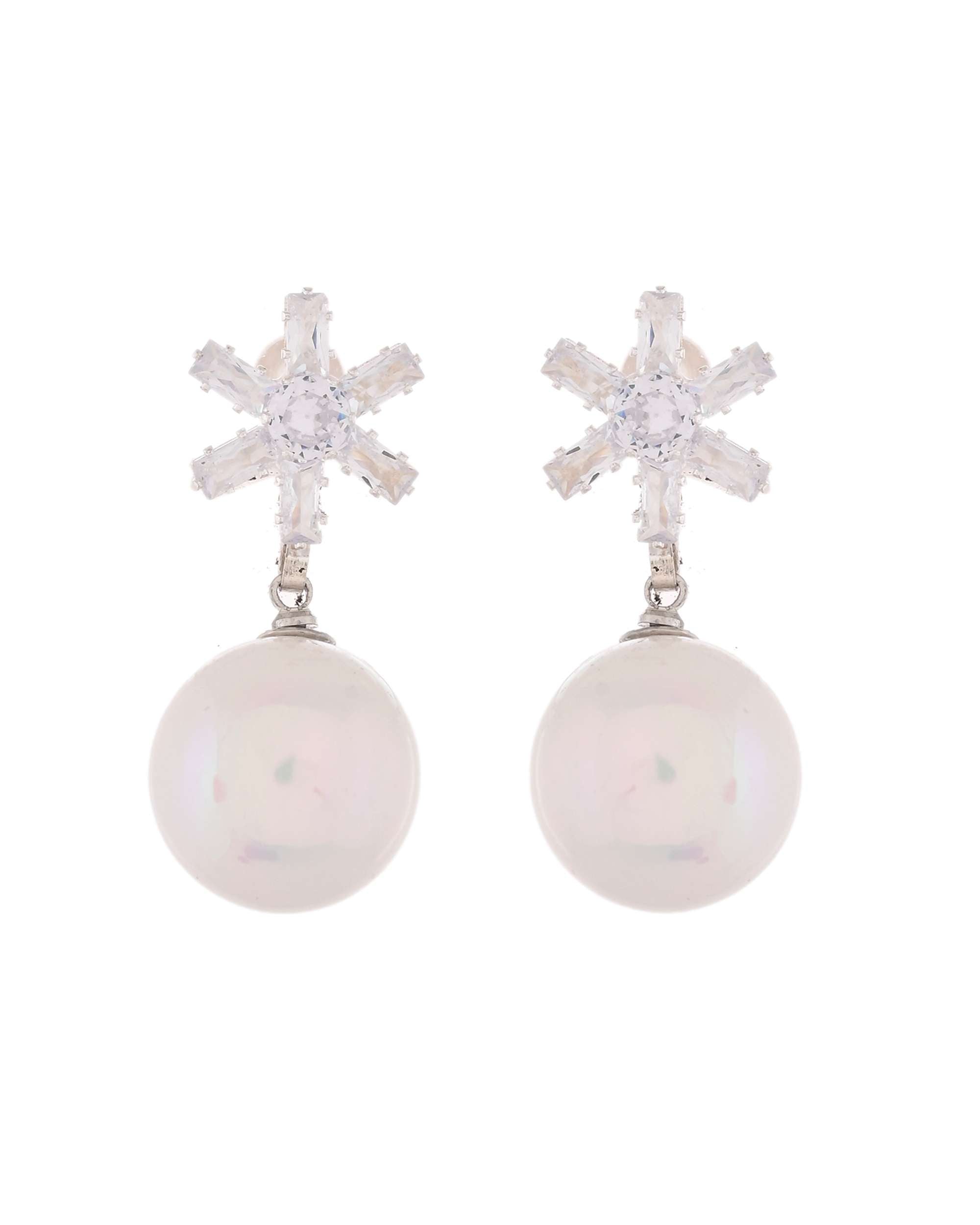 Jewels Nest White Opal Look Beaded Dangler Earrings with Diamond Studs