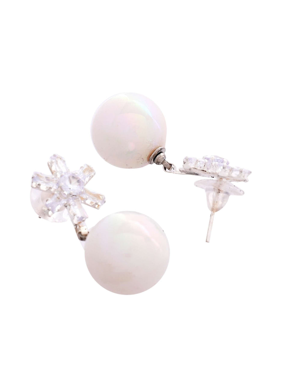 Jewels Nest White Opal Look Beaded Dangler Earrings with Diamond Studs