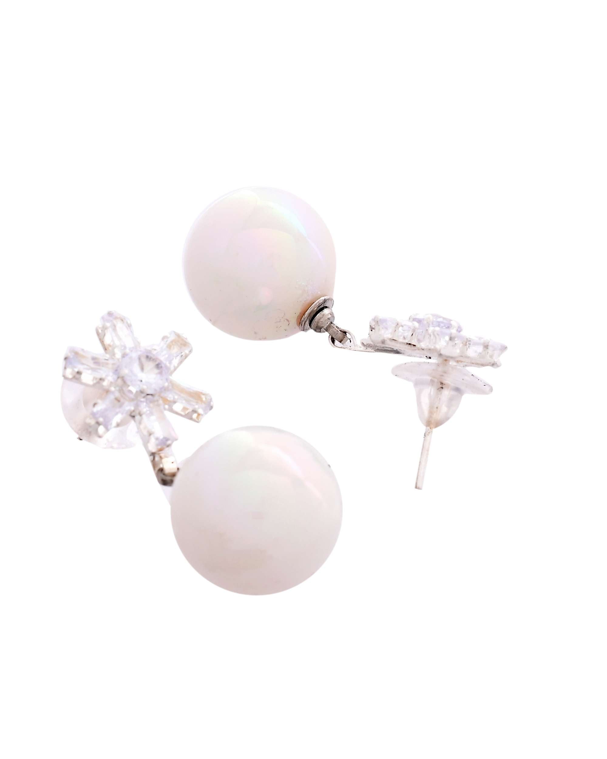 Jewels Nest White Opal Look Beaded Dangler Earrings with Diamond Studs