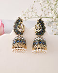 Jewels Nest Peacock-Inspired Gold-Polished Jhumka Earrings with Multicolor Stones