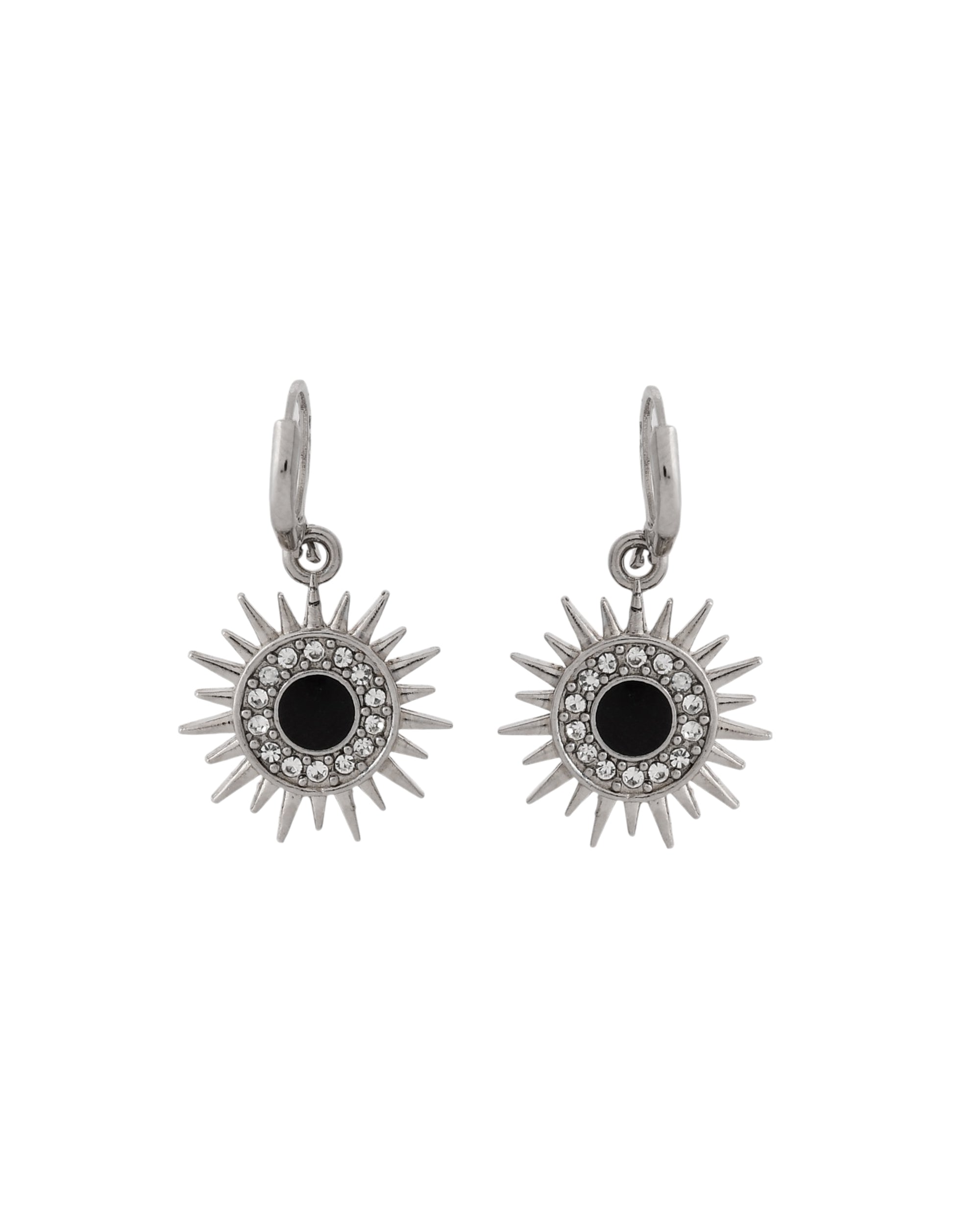 Jewels Nest Stainless Steel Evil Eye Sunburst Dangle Earrings with Crystal Embellishments