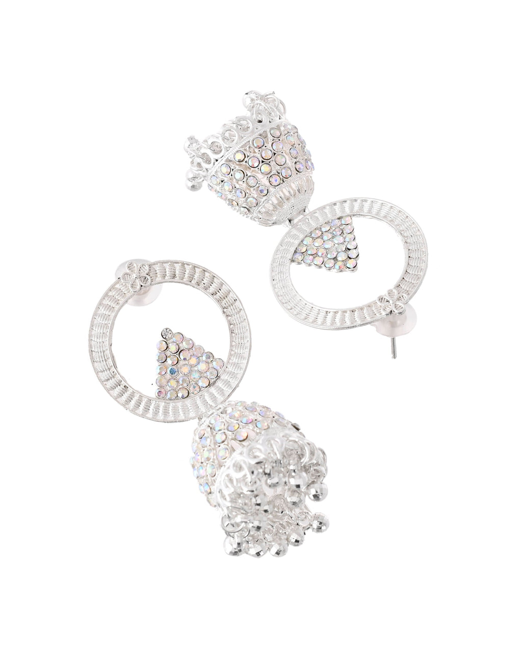 Jewels Nest Silver-Plated Crystal Embellished Jhumka Earrings with Circular Hoops