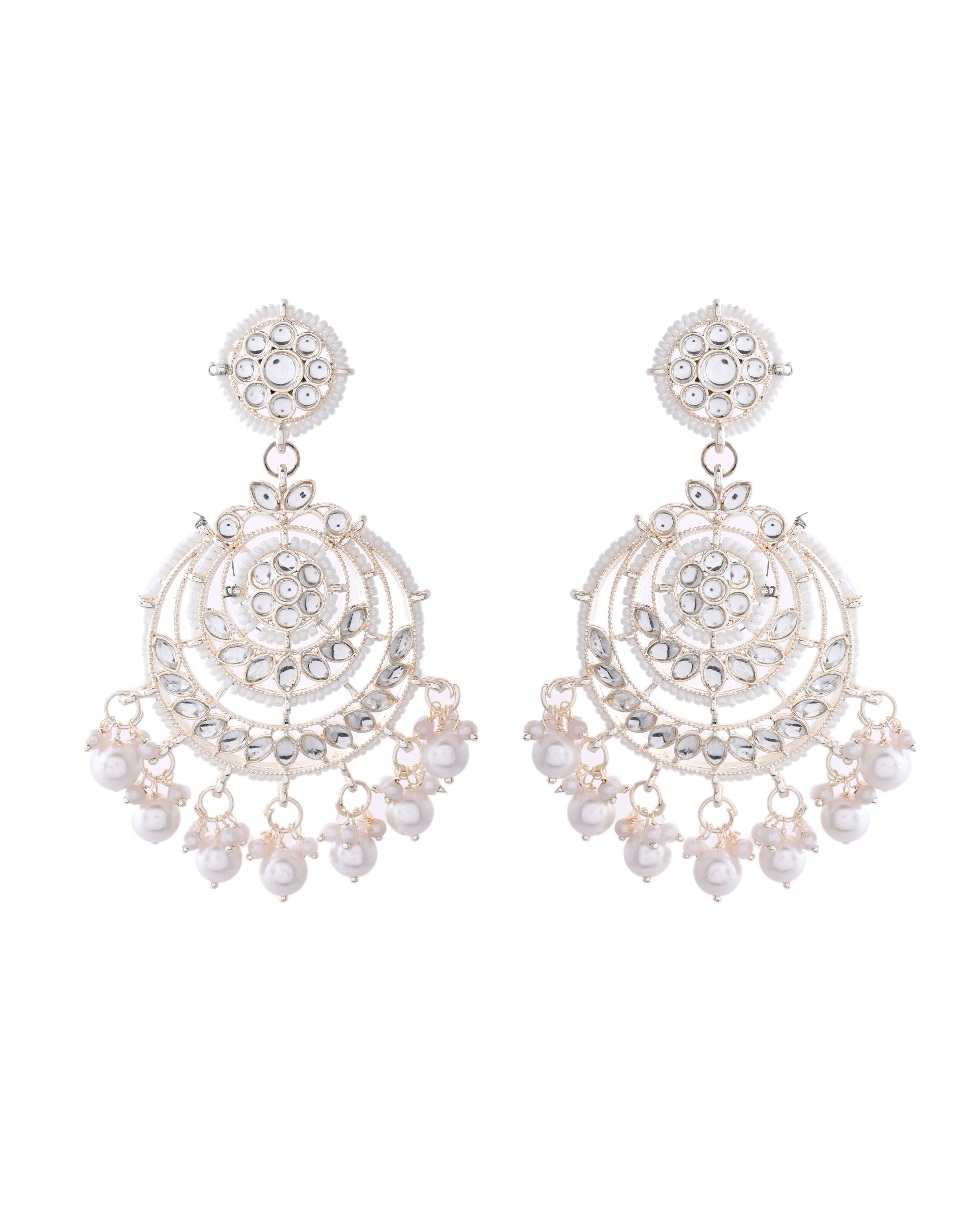 Jewels Nest Silver-Plated Grand Chandbali Earrings with Pearl and Kundan Work
