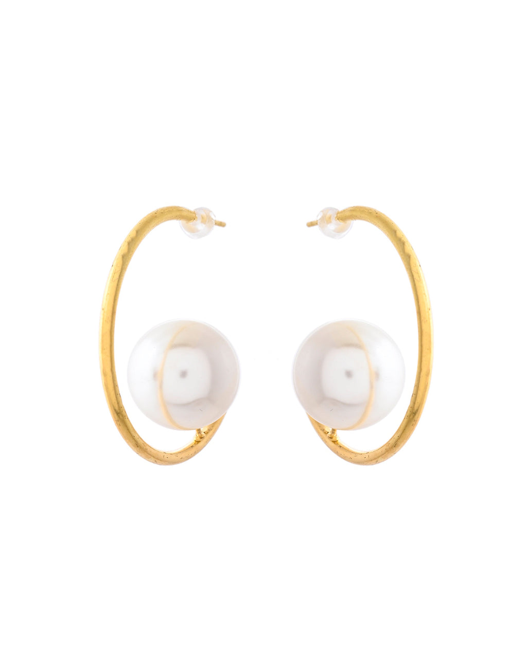 Jewels Nest Golden Halo Pearl Hoops