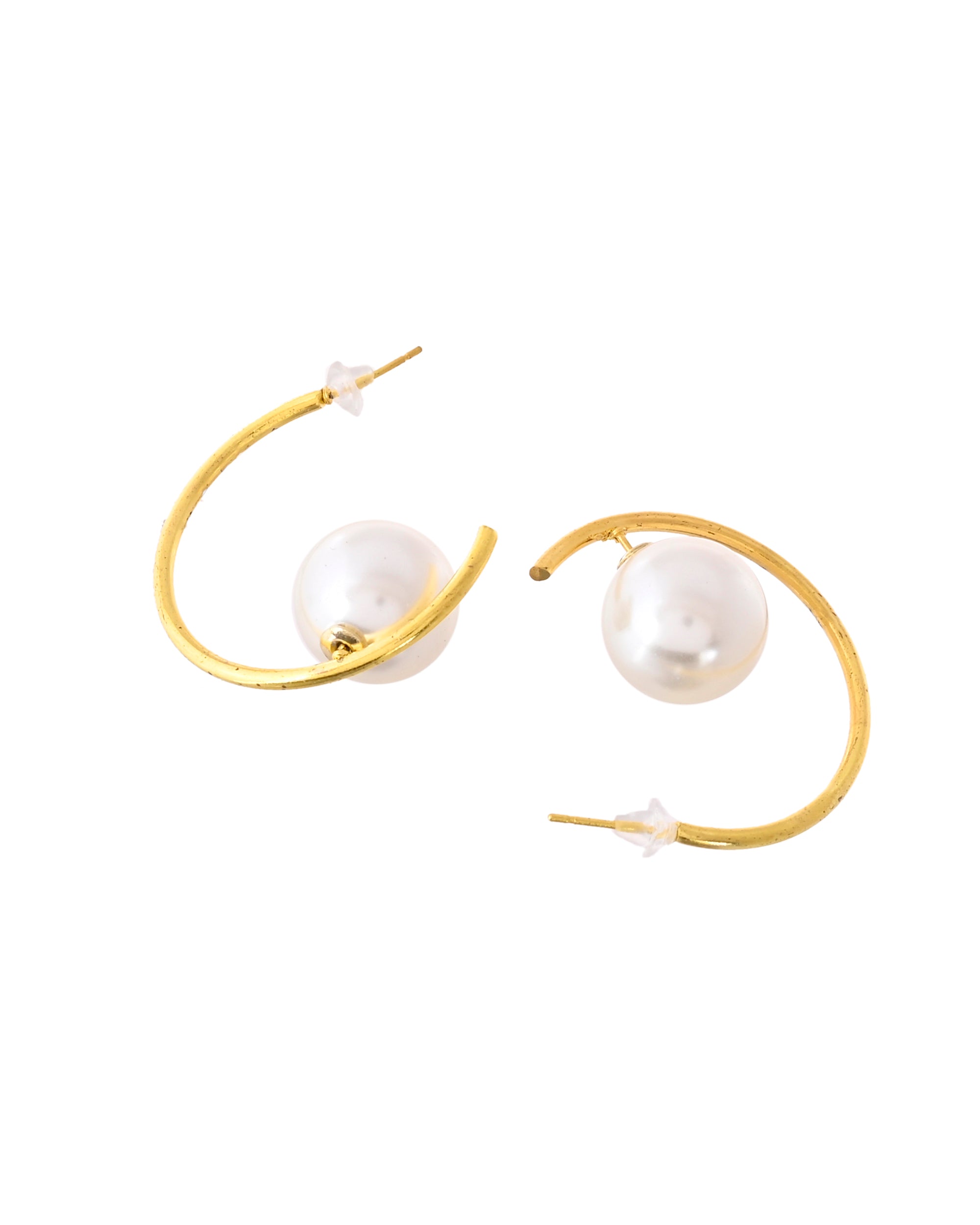 Jewels Nest Golden Halo Pearl Hoops