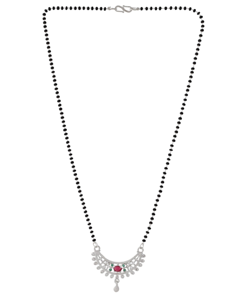 Jewels Nest Elegant Silver-Plated Mangal Sutra with Floral Crystal Pendant