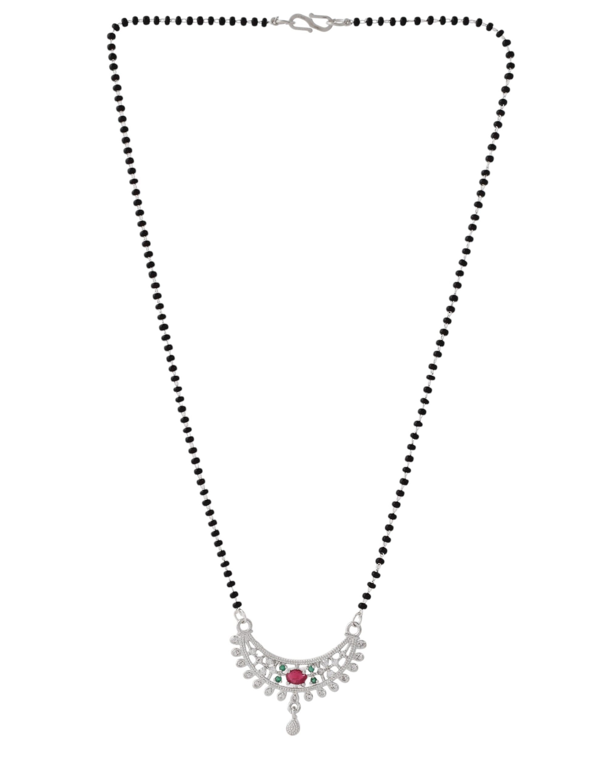 Jewels Nest Elegant Silver-Plated Mangal Sutra with Floral Crystal Pendant
