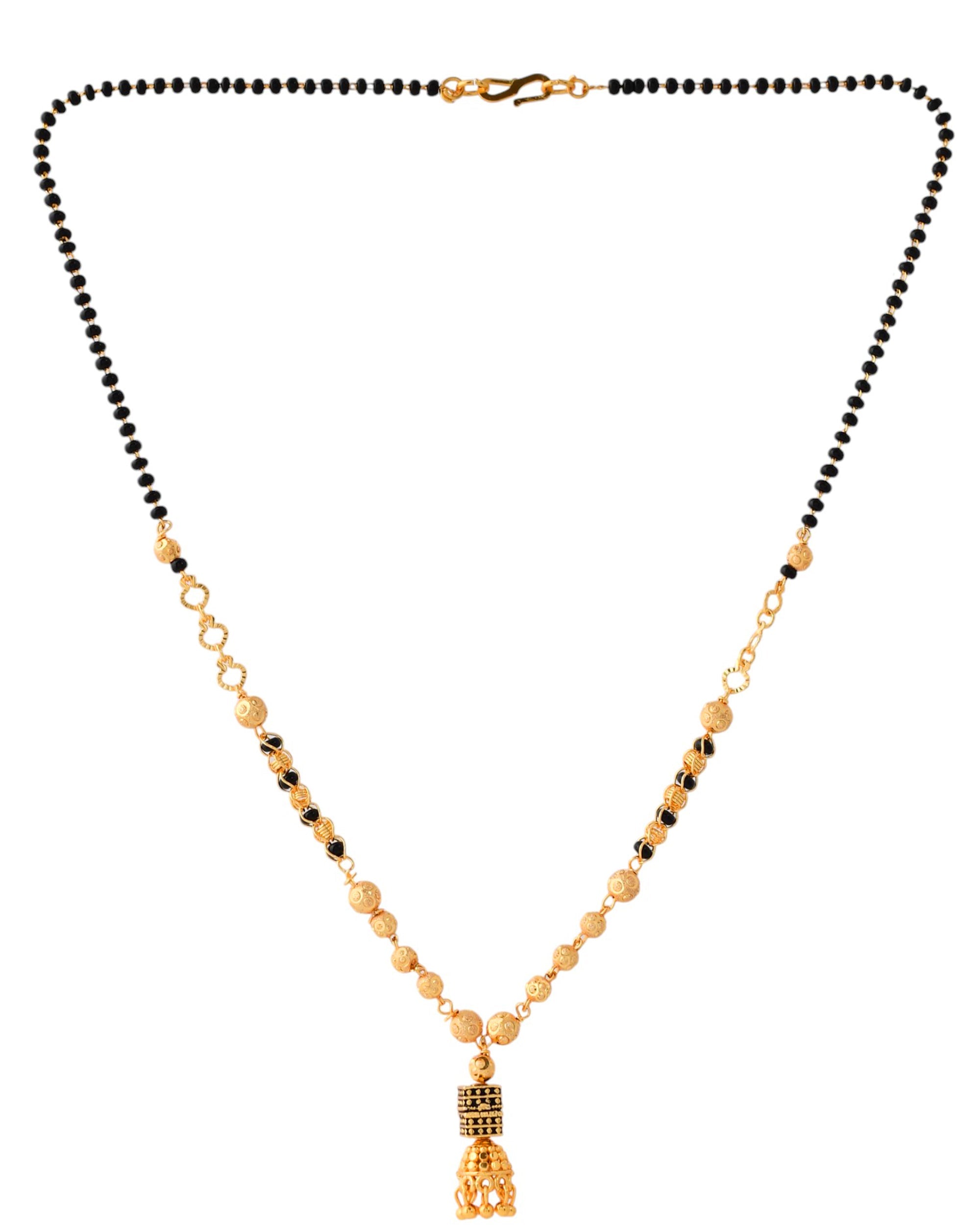 Jewels Nest Graceful Gold-Polished Black Bead Mangal Sutra with Intricate Pendant