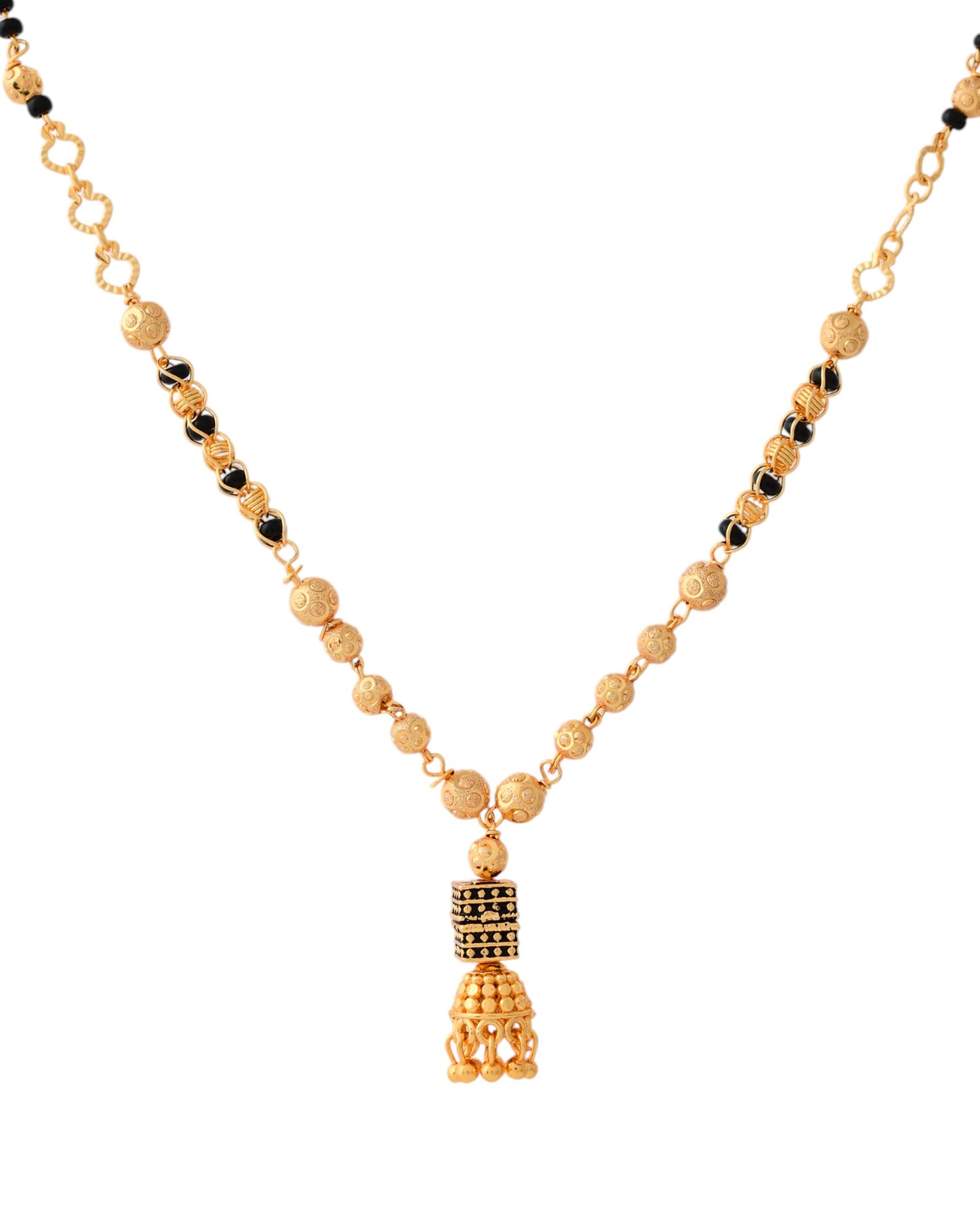 Jewels Nest Graceful Gold-Polished Black Bead Mangal Sutra with Intricate Pendant