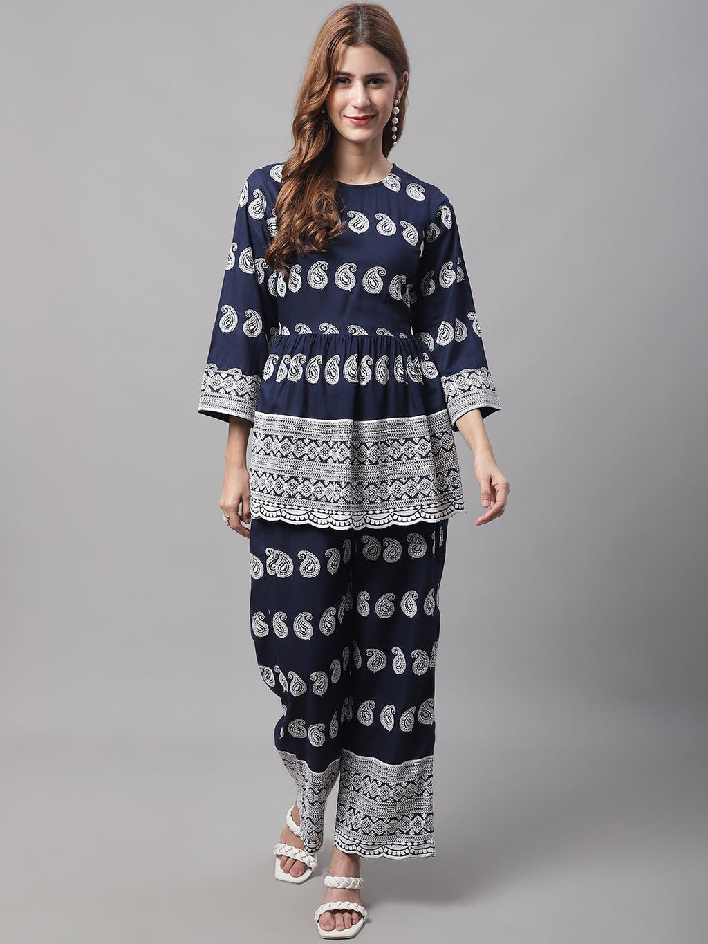 Jainish Women's Embroidered and Sequin work Co-ords - Navy Blue