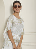 Indian Needle Women's Beige Tie Dye Printed Rayon Kaftan Tunic With Trousers - Beige