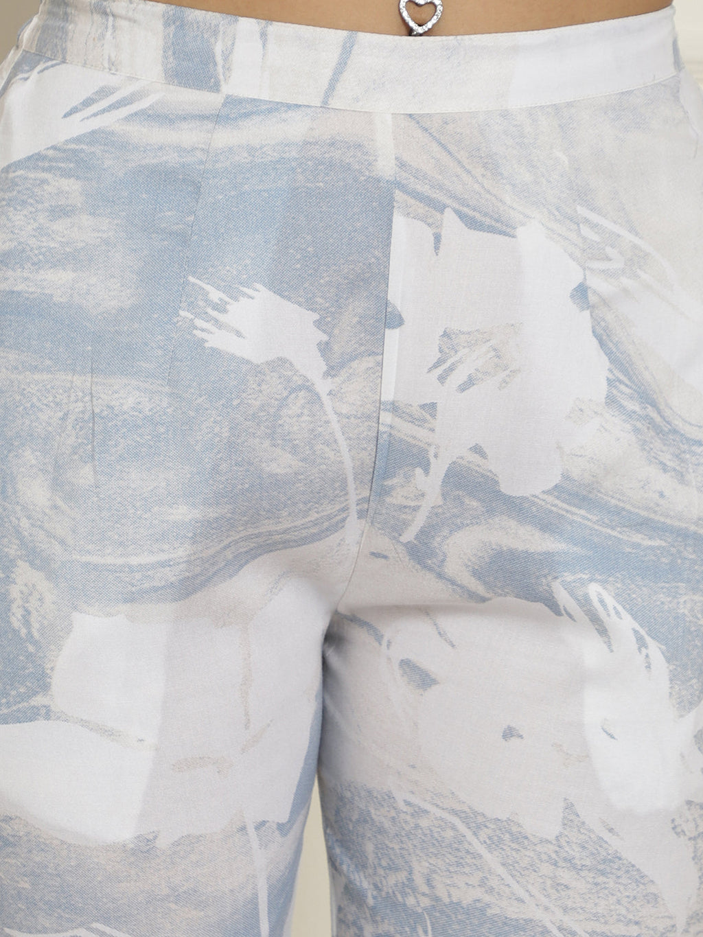 Indian Needle Women's Light-Blue Tie Dye Printed Rayon Kaftan Tunic With Trousers - Light-Blue