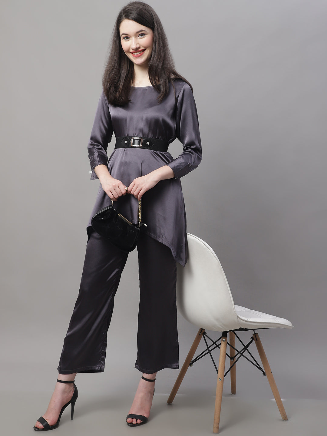Jainish Women's stylish Co-ords with belt - JCharcoal