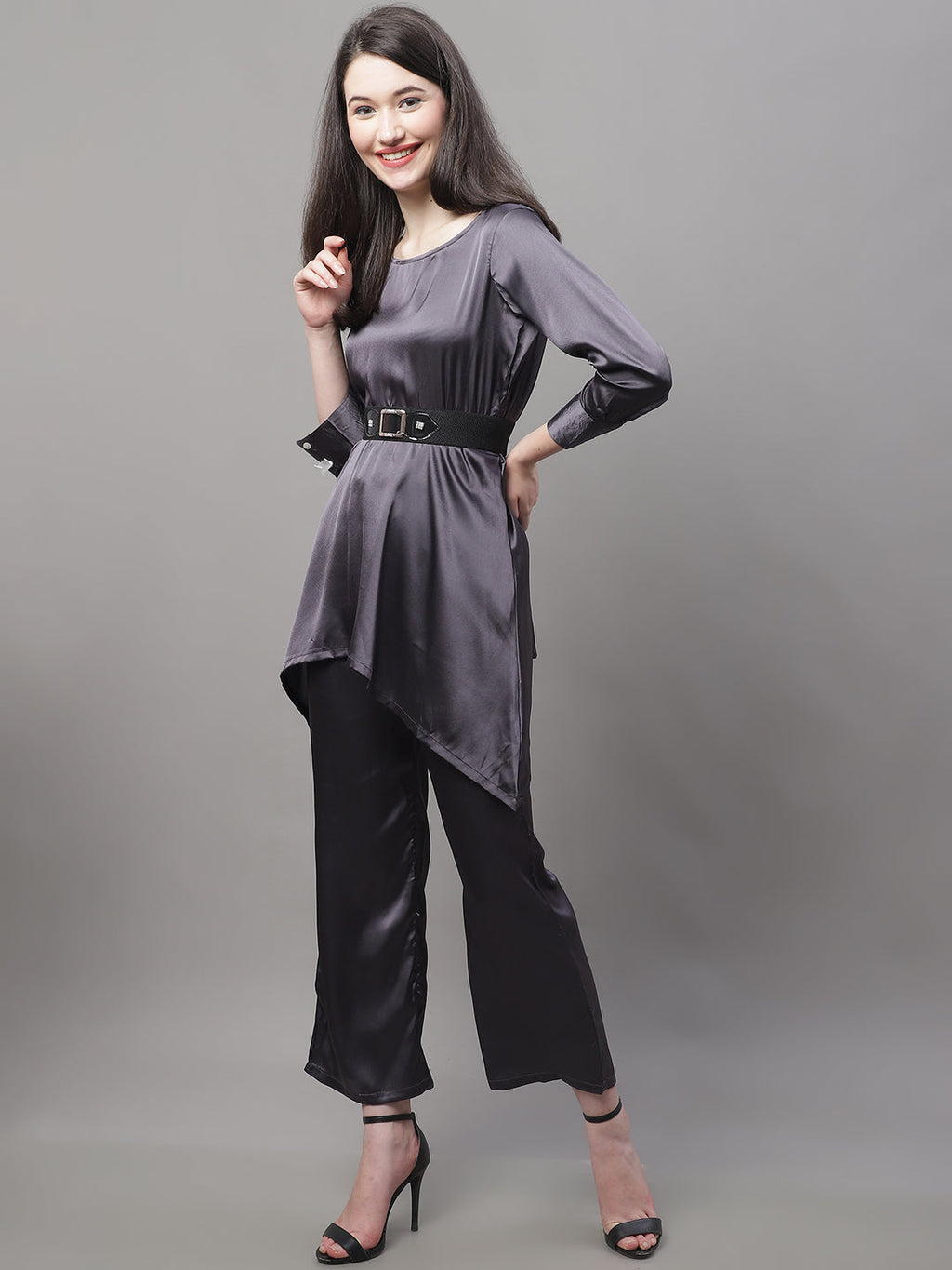 Jainish Women's stylish Co-ords with belt - JCharcoal