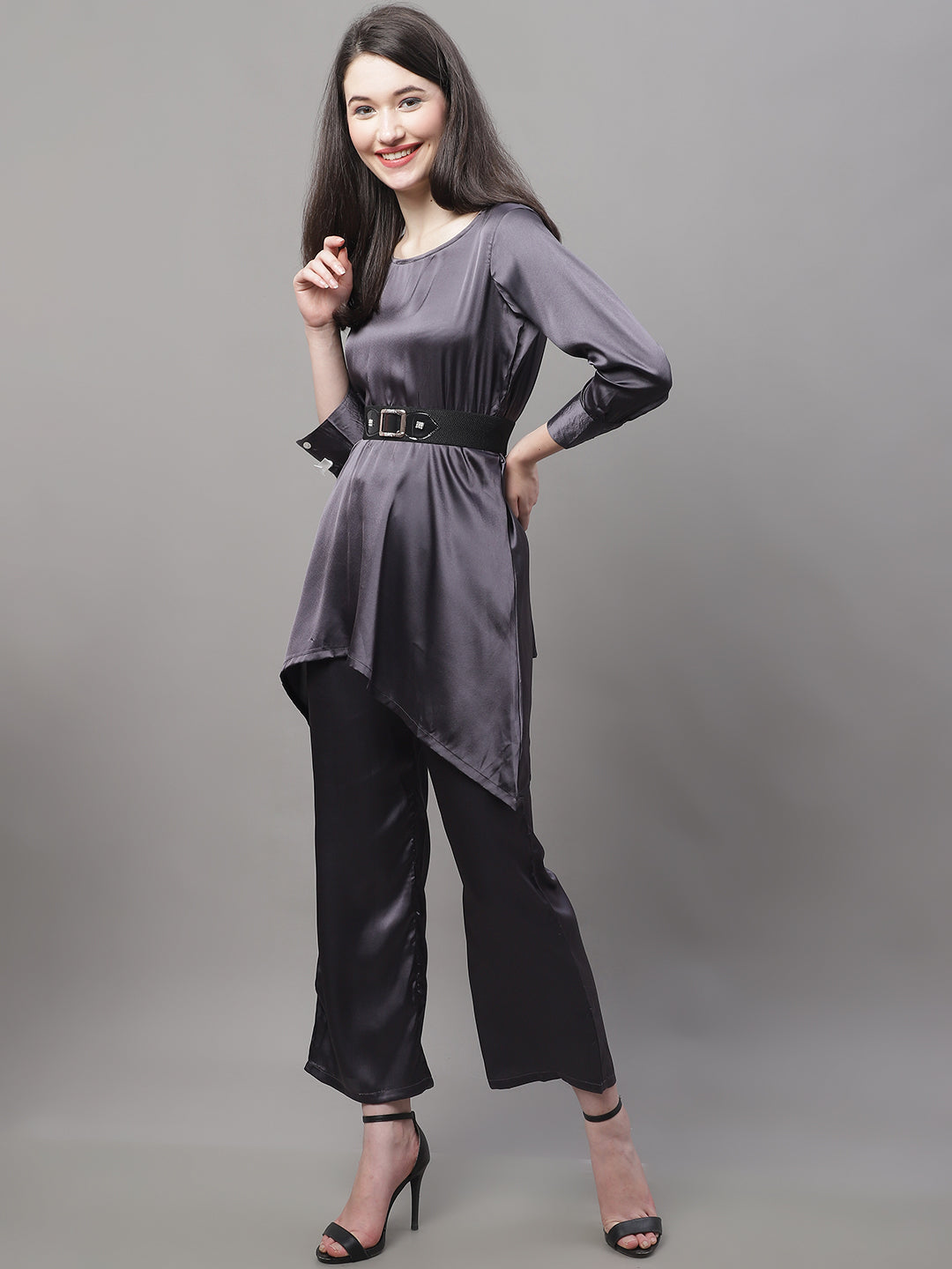 Jainish Women's stylish Co-ords with belt - JCharcoal