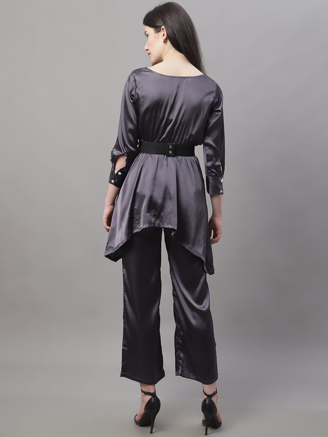 Jainish Women's stylish Co-ords with belt - JCharcoal