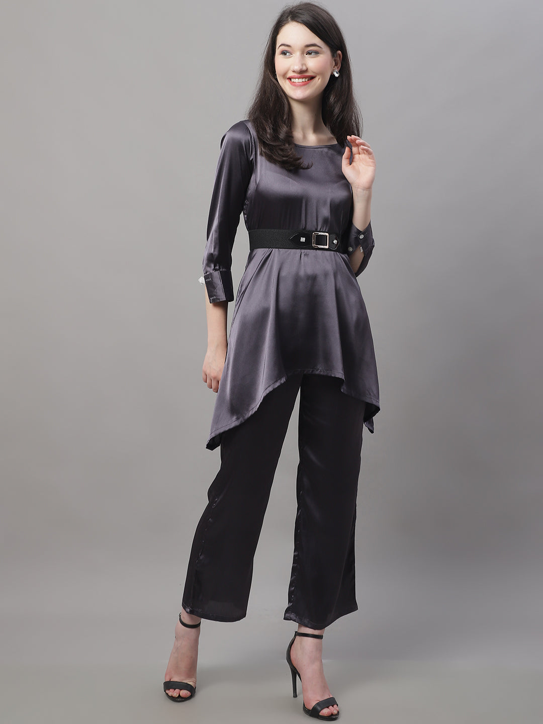 Jainish Women's stylish Co-ords with belt - JCharcoal