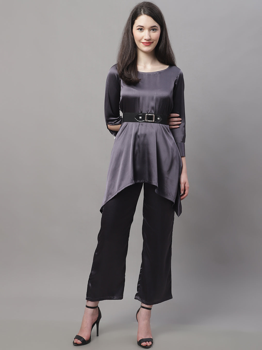 Jainish Women's stylish Co-ords with belt - JCharcoal