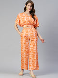 Jainish Women's Orange Printed Crop Top With Palazzos