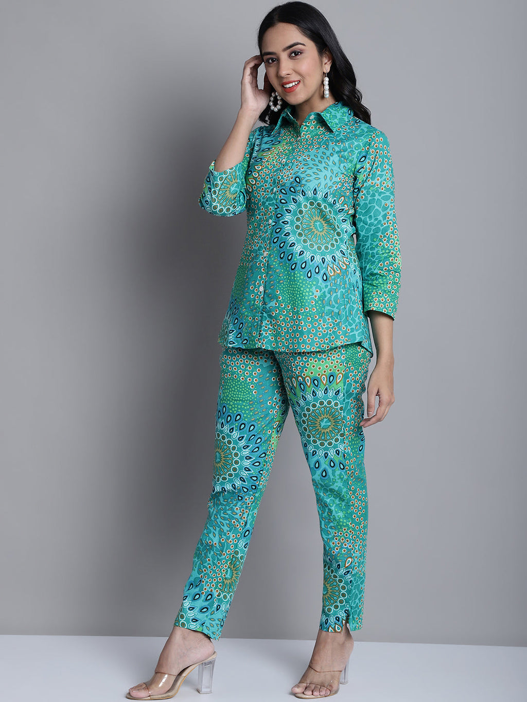 Jainish Women's WoGreen Printed Shirt and Trouser Co-ords Set