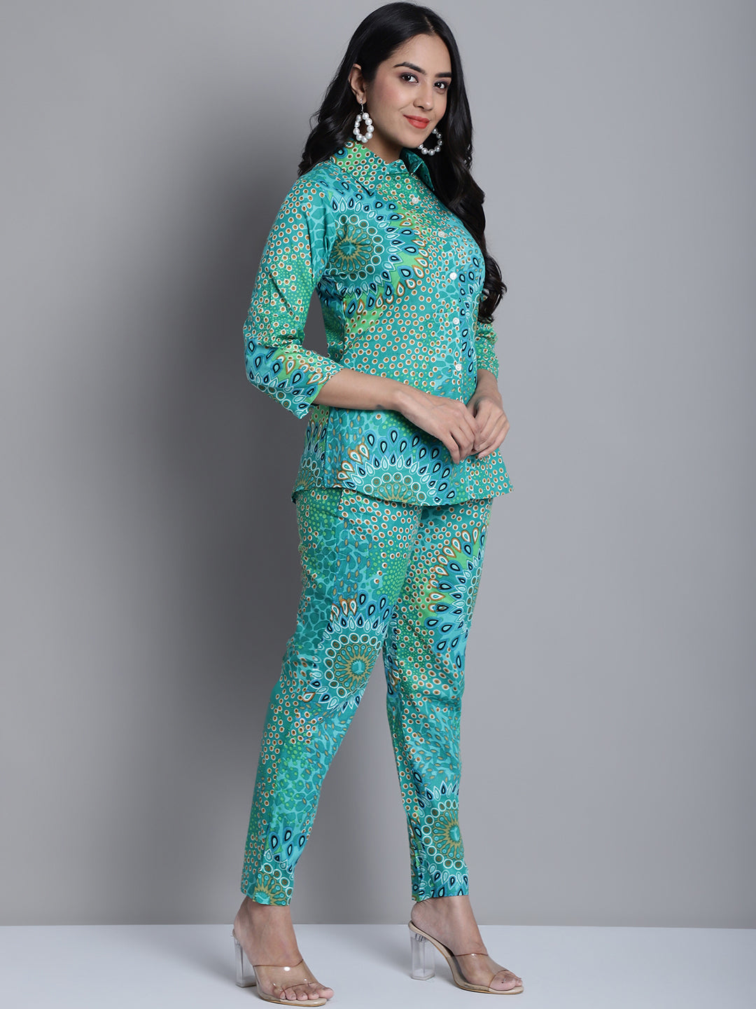 Jainish Women's WoGreen Printed Shirt and Trouser Co-ords Set