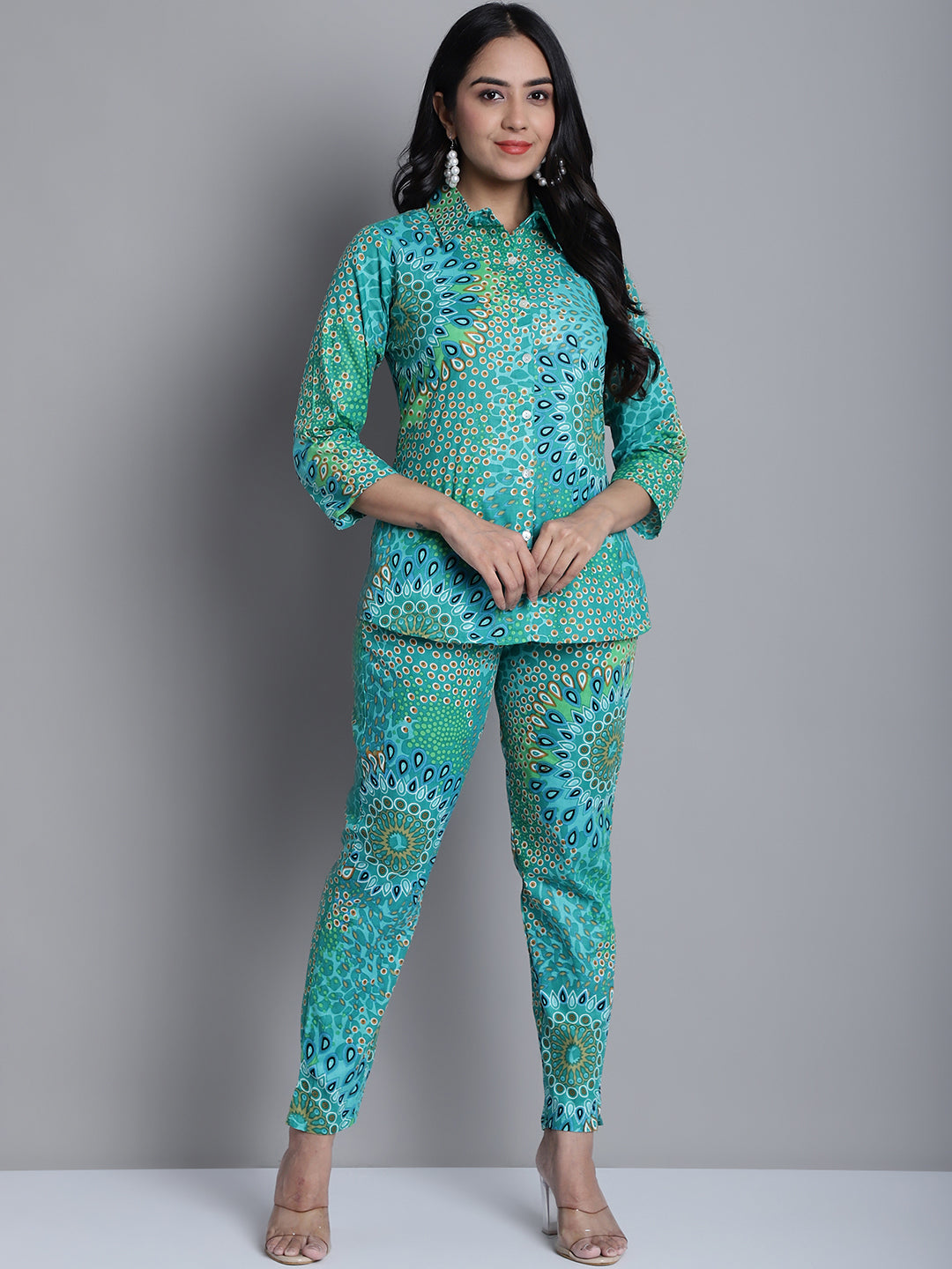 Jainish Women's WoGreen Printed Shirt and Trouser Co-ords Set