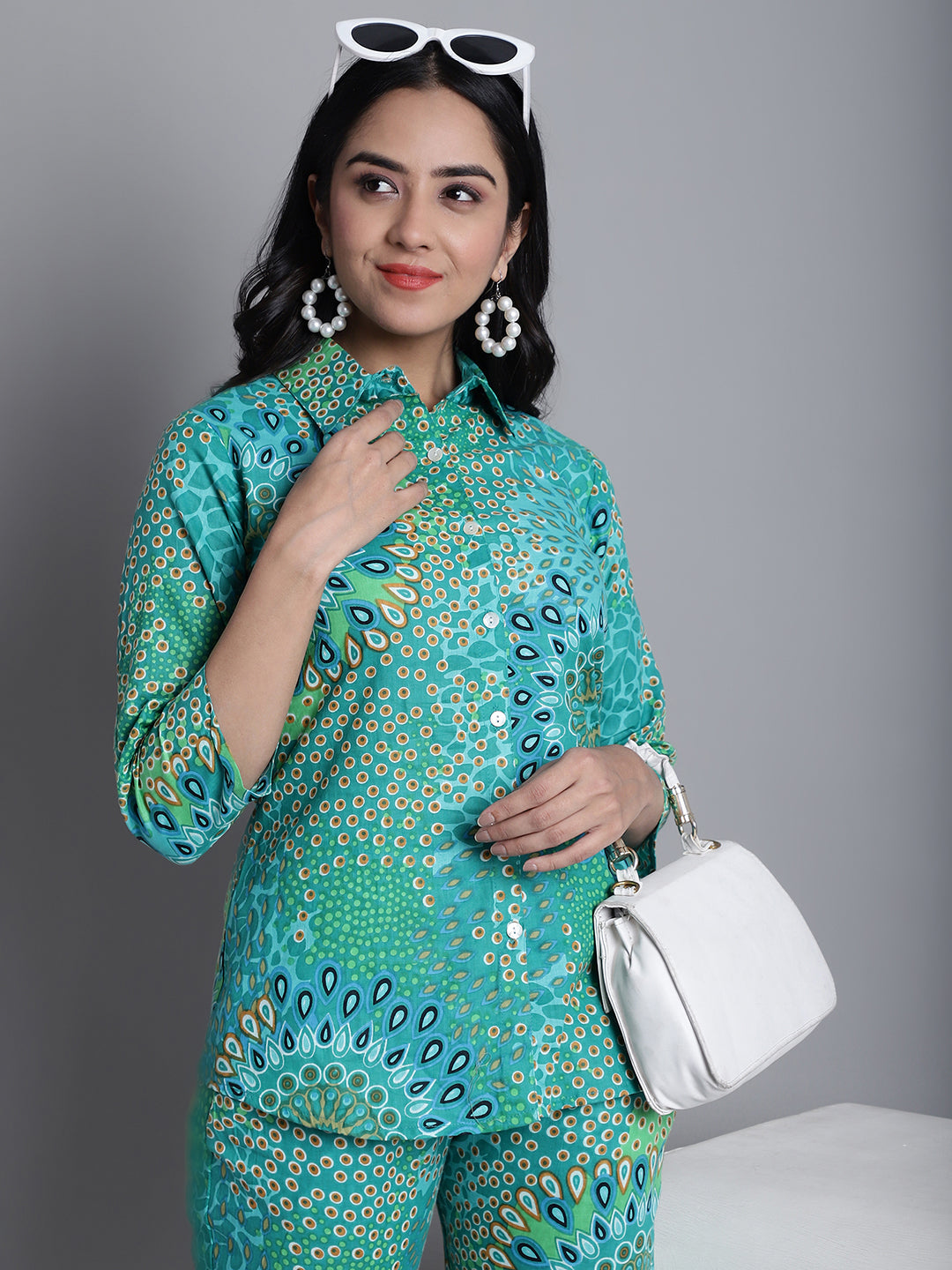 Jainish Women's WoGreen Printed Shirt and Trouser Co-ords Set