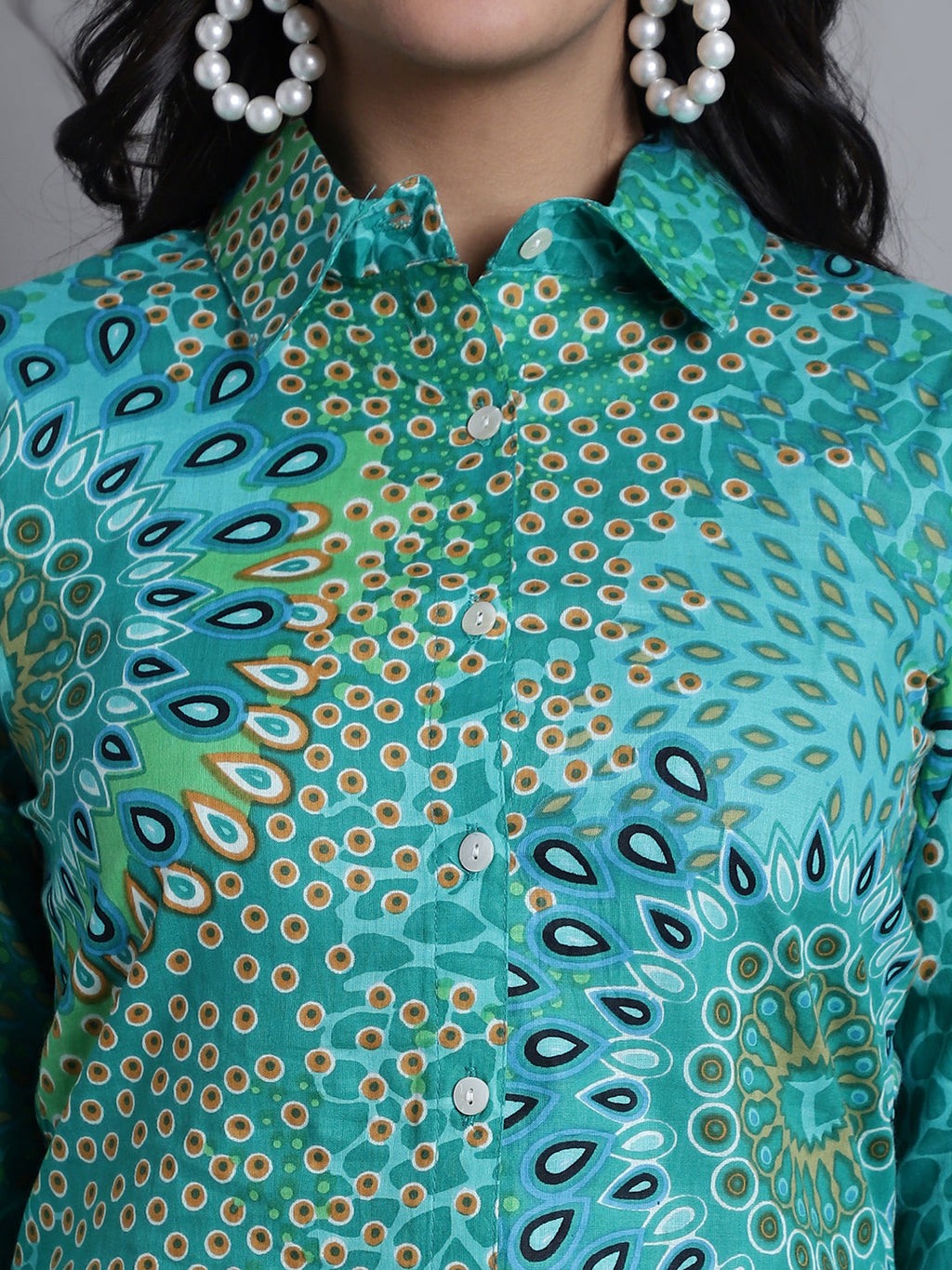 Jainish Women's WoGreen Printed Shirt and Trouser Co-ords Set