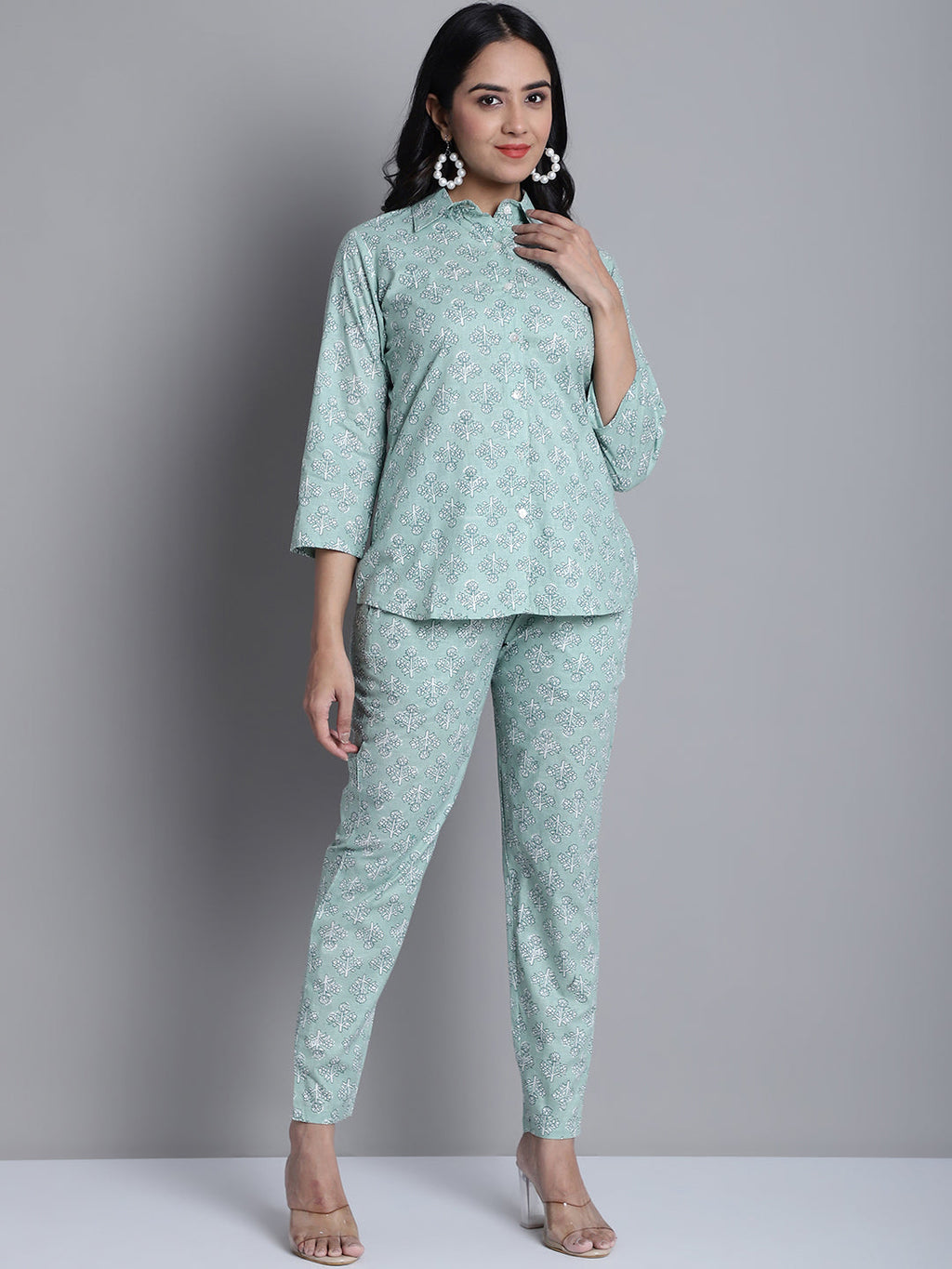 Jainish Women's WoLime Green Printed Shirt and Trouser Co-ords Set