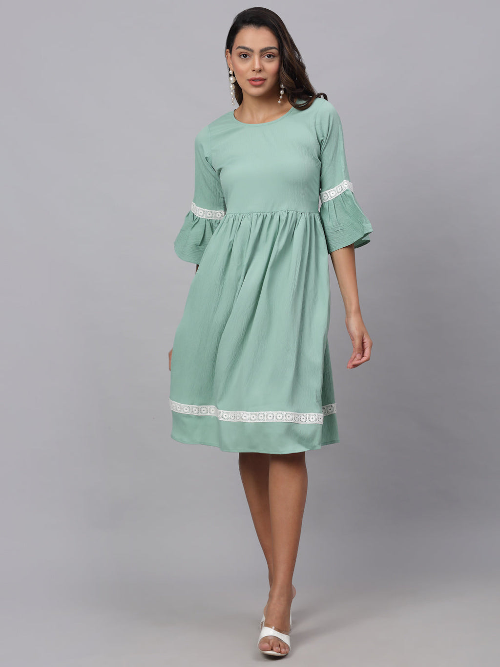 Jainish Women's Green Solid Fit & Flare Dress