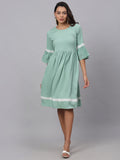 Jainish Women's Green Solid Fit & Flare Dress