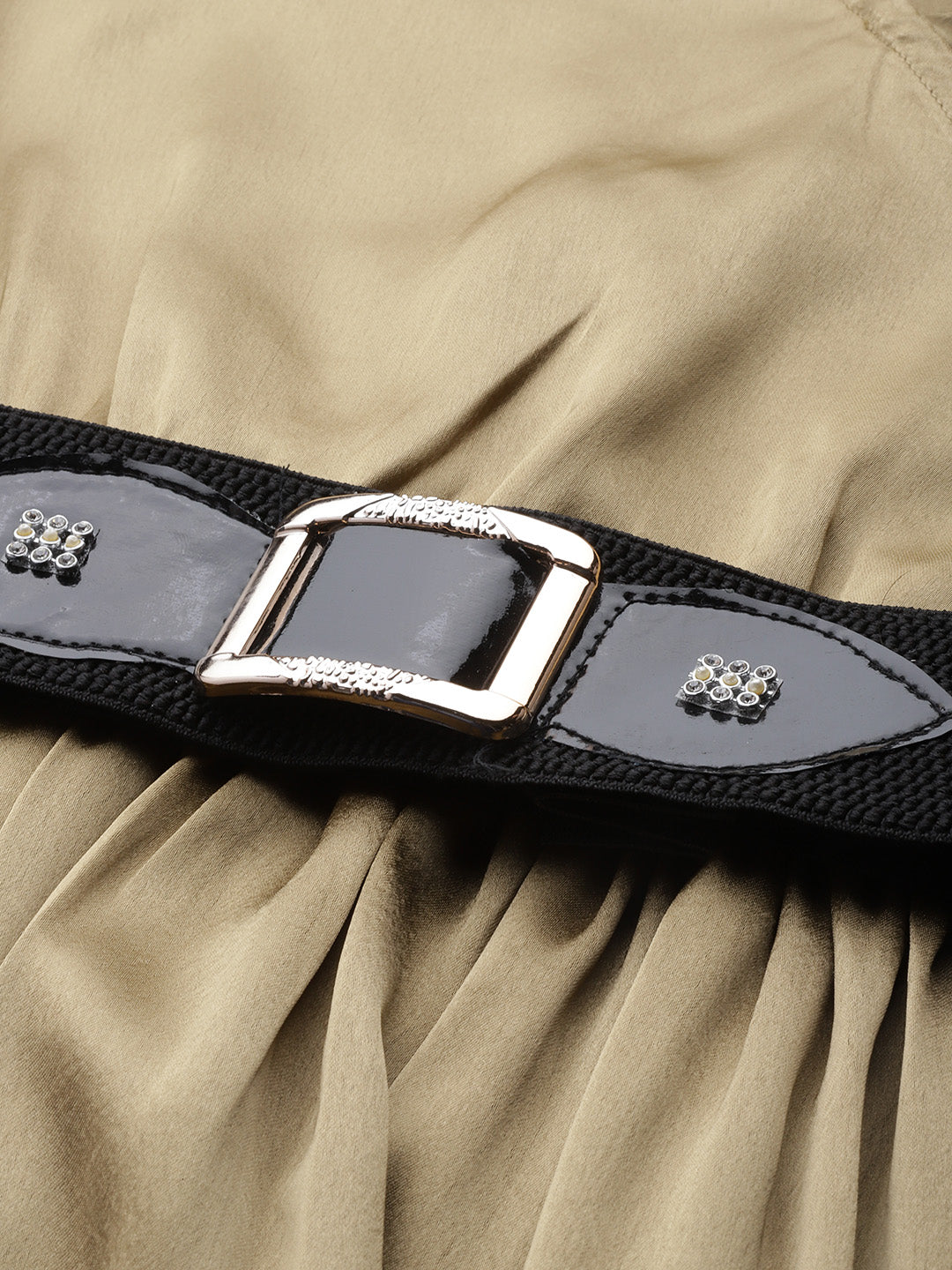 Jompers Women's Puff Sleeves Satin Wrap Dress with Belt - Golden