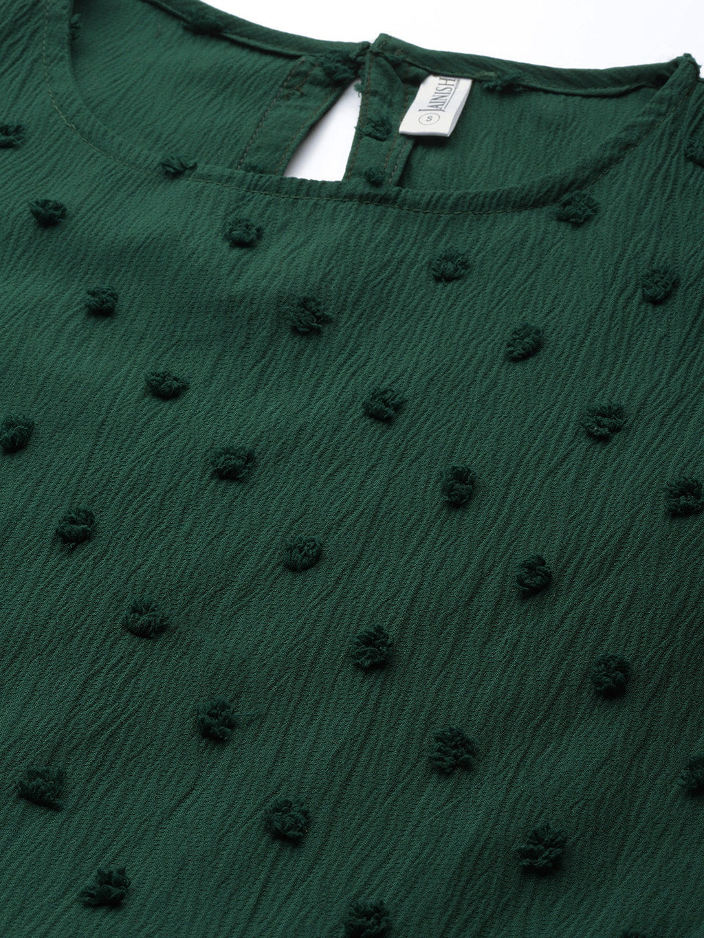 Jainish Women's Georgette Puff Sleeves Tiered Dress - Green