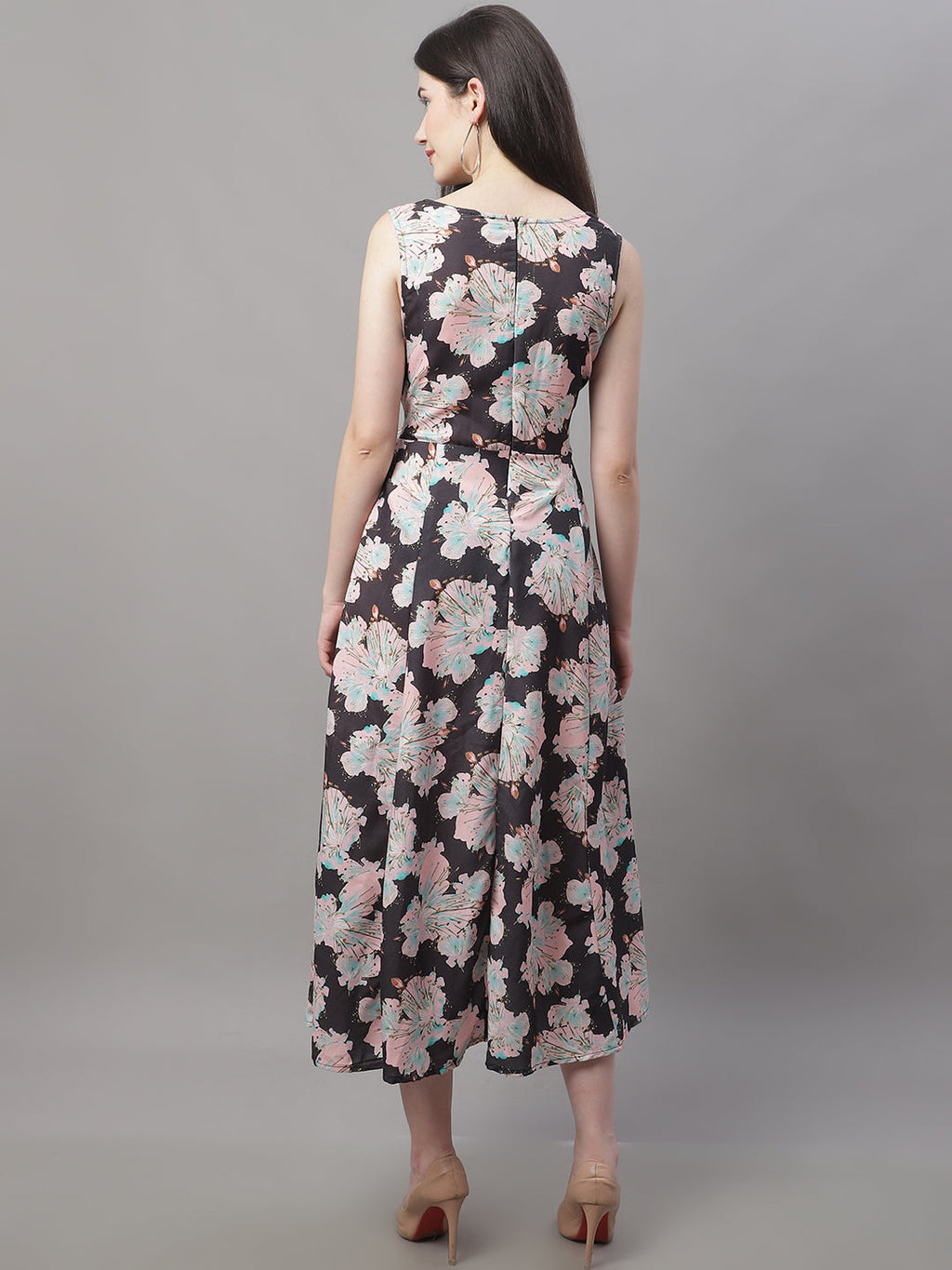 Jainish Women's Black Printed A-Line Dresses