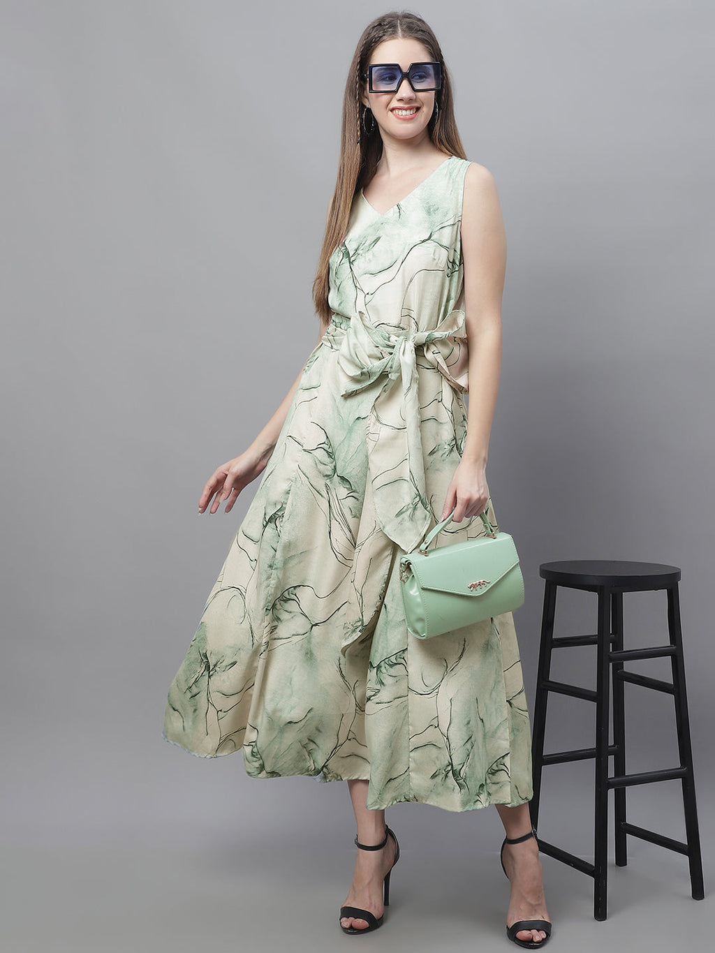 Jainish Women's Green Printed A-Line Dresses