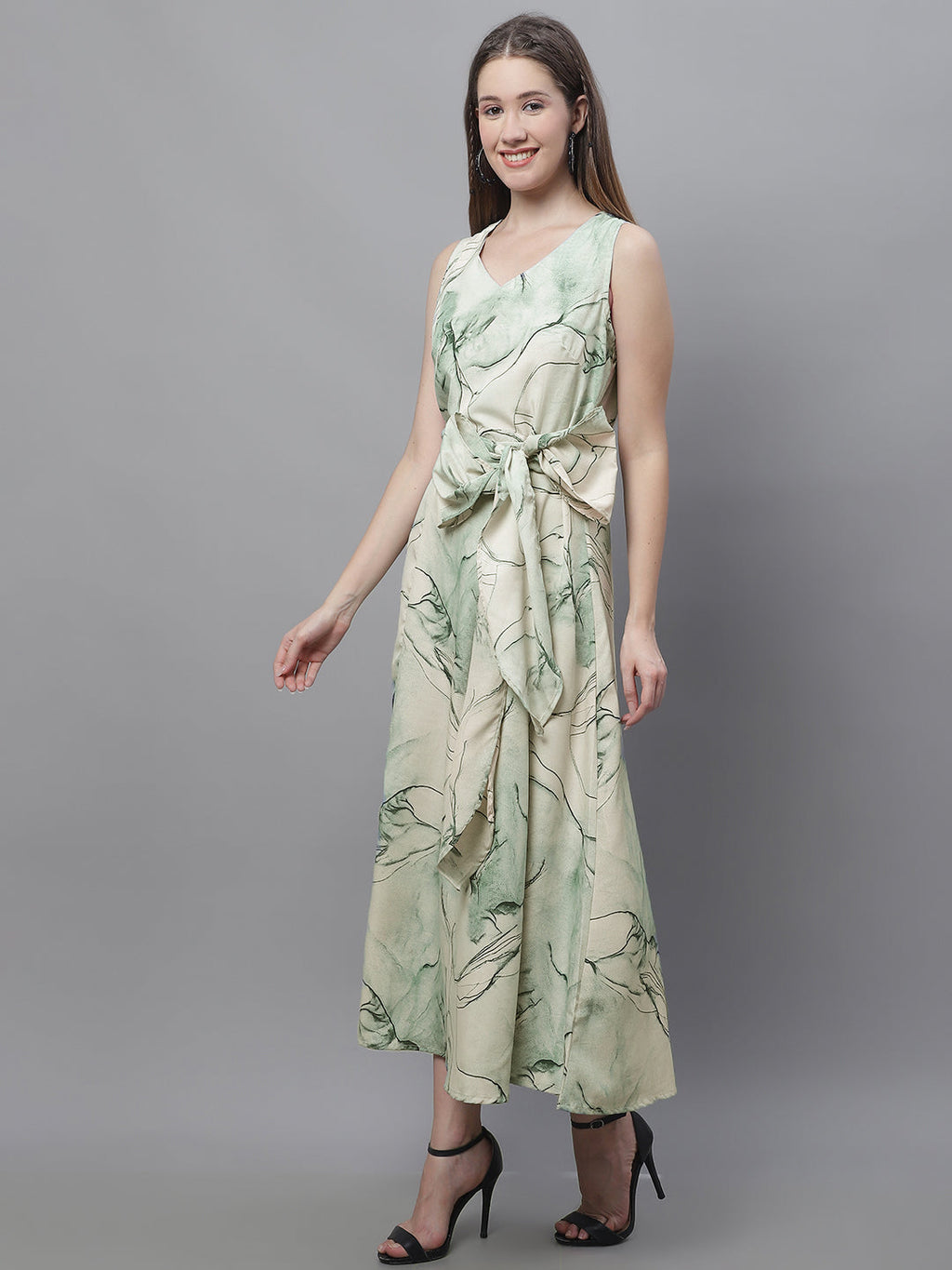 Jainish Women's Green Printed A-Line Dresses